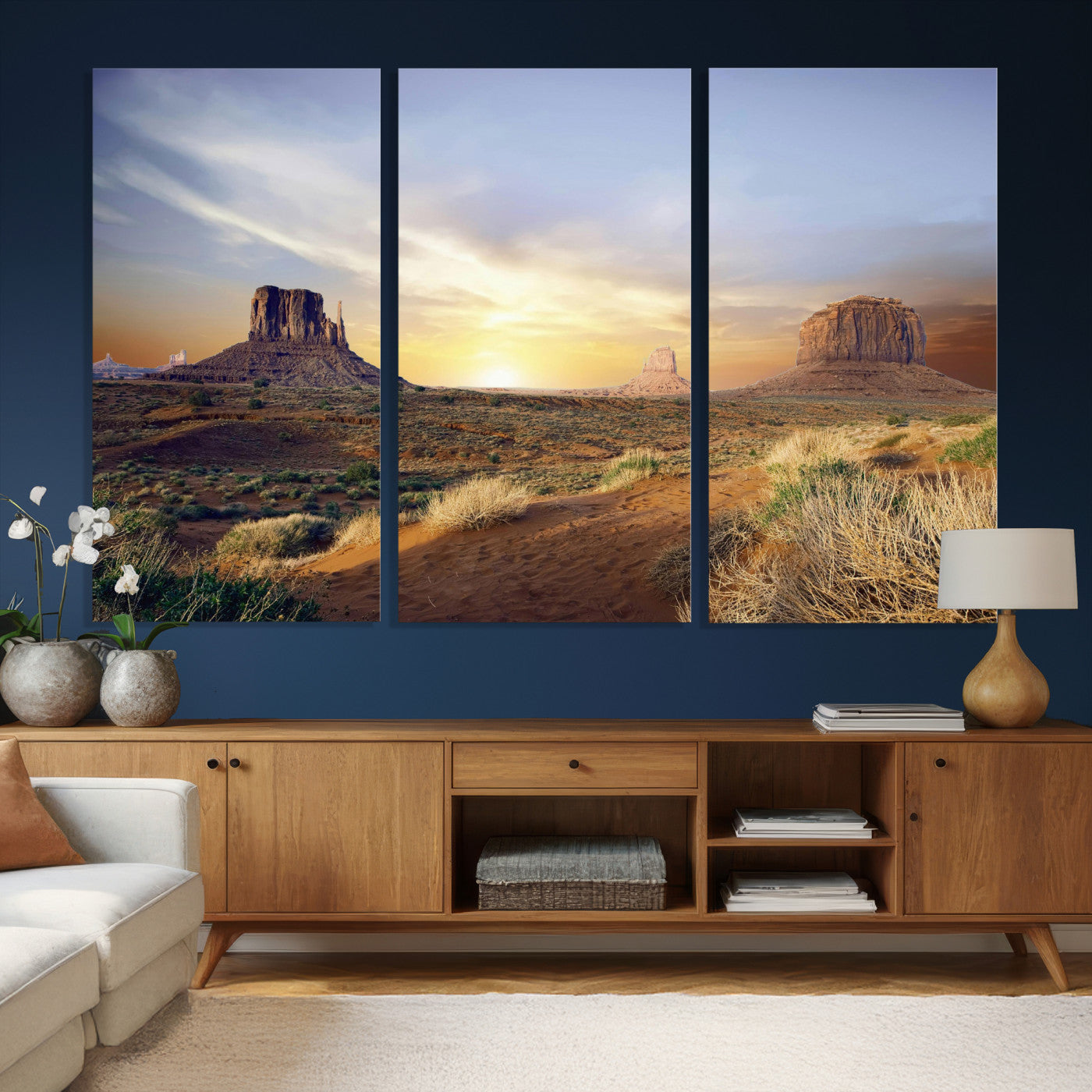 14901845-MGV-CV-36X24 - Monument Valley Desert Landscape Wall Art Canvas Print, Southwest Desert Rock Formation Canvas Print, Western Red Rock Panorama Art Printing