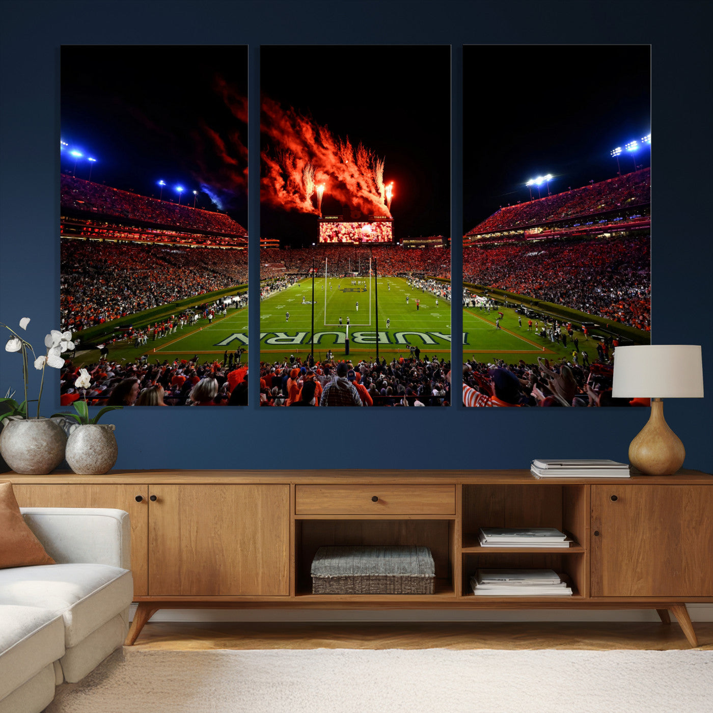 81918884-MGV-CV-36X24 - Auburn Stadium Wall Art Canvas Print, College Football Night Game Crowd, Jordan Hare Stadium Artwork