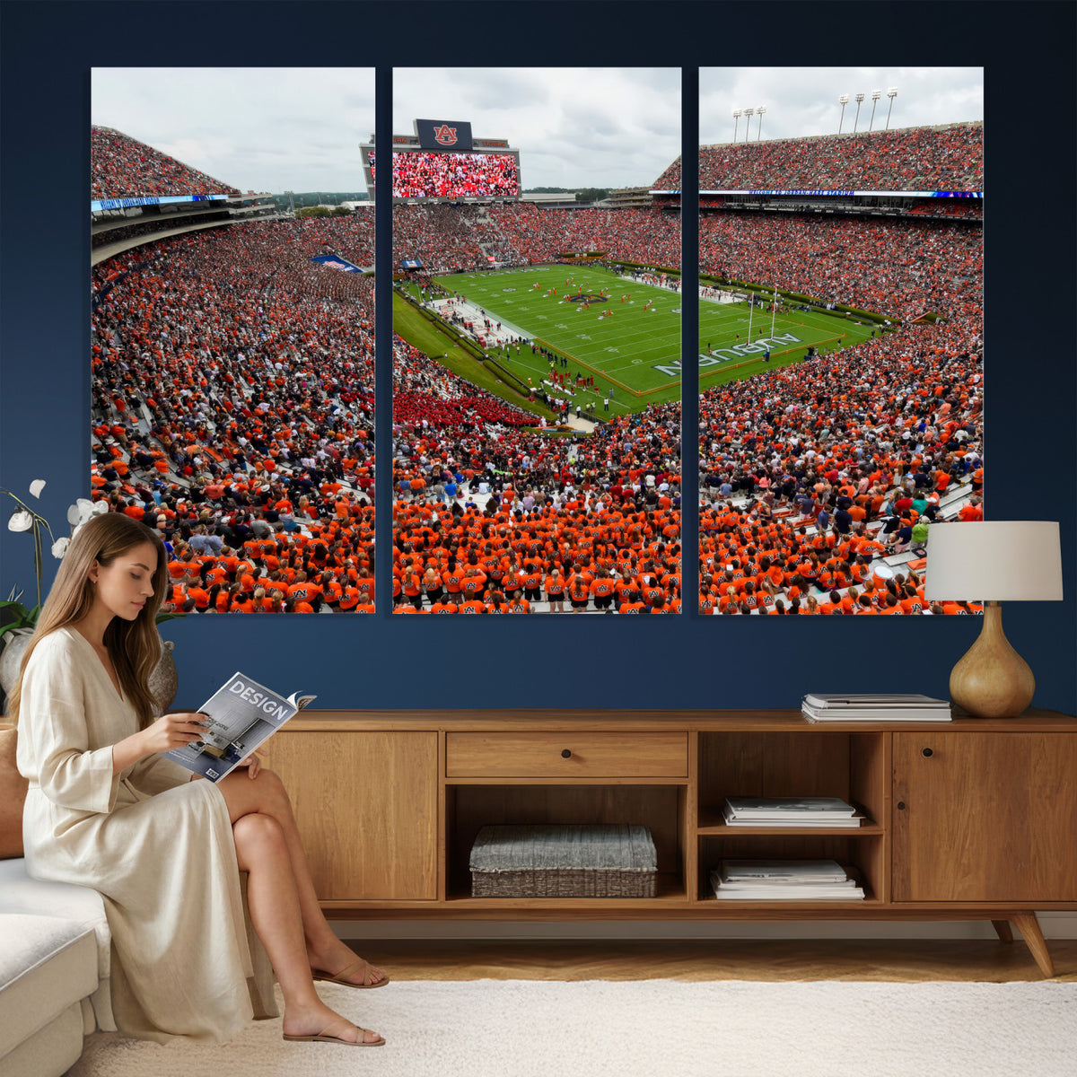82562490-MGV-CV-36X24 - Auburn Stadium Sunset Wall Art Canvas Print, Jordan Hare Stadium Game Day Crowd, Auburn Tigers Football Artwork