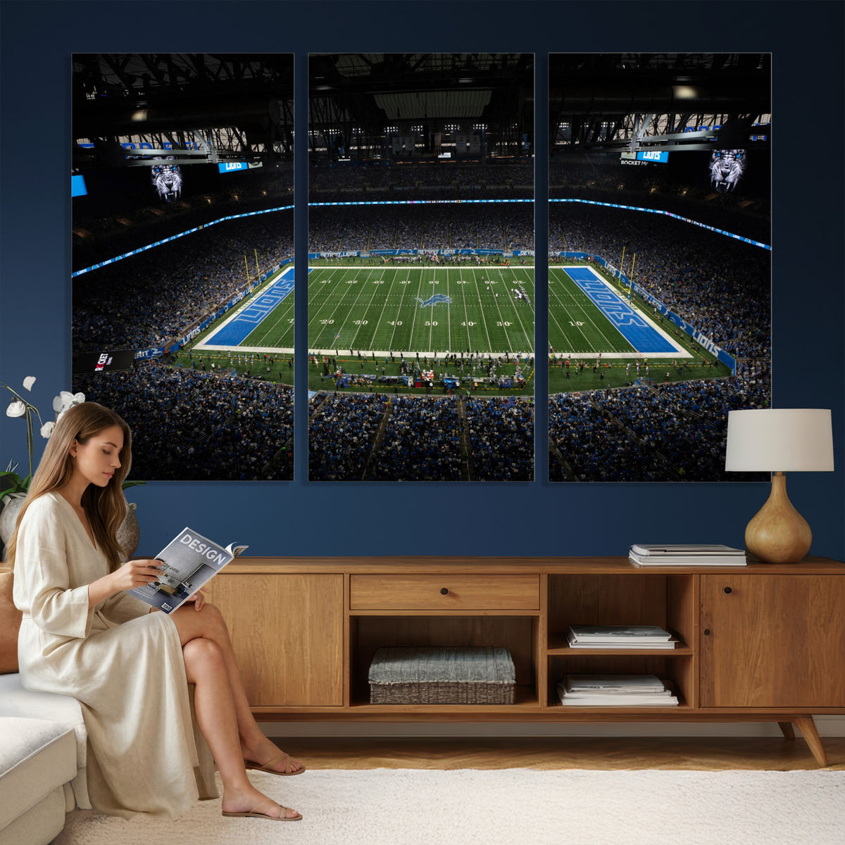 16709602-MGV-CV-36X24 - Detroit Lions Stadium Wall Art Canvas Print, Football Field Panorama