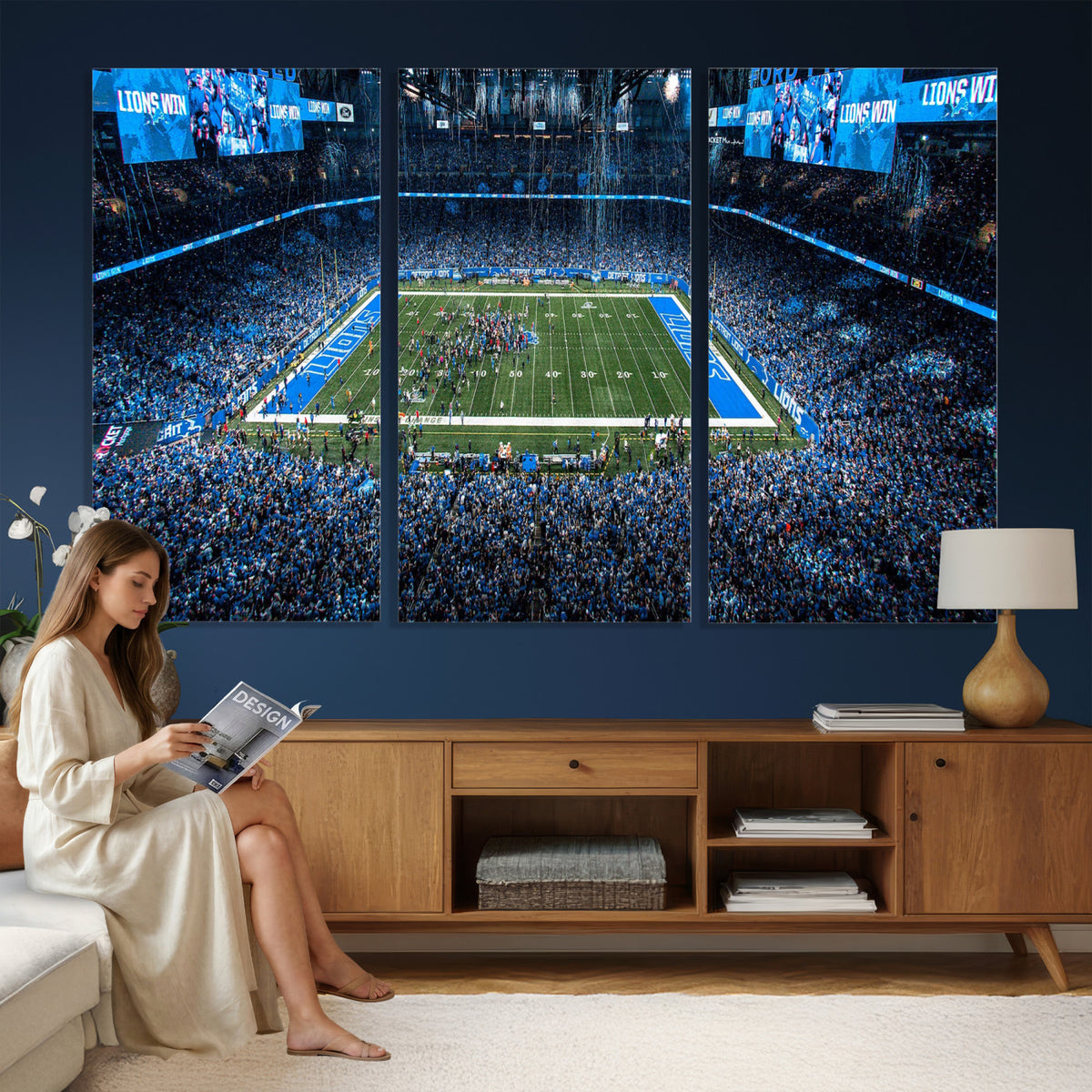 80882005-MGV-CV-36X24 - Detroit Lions Stadium Wall Art Canvas Print, Football Field Panorama