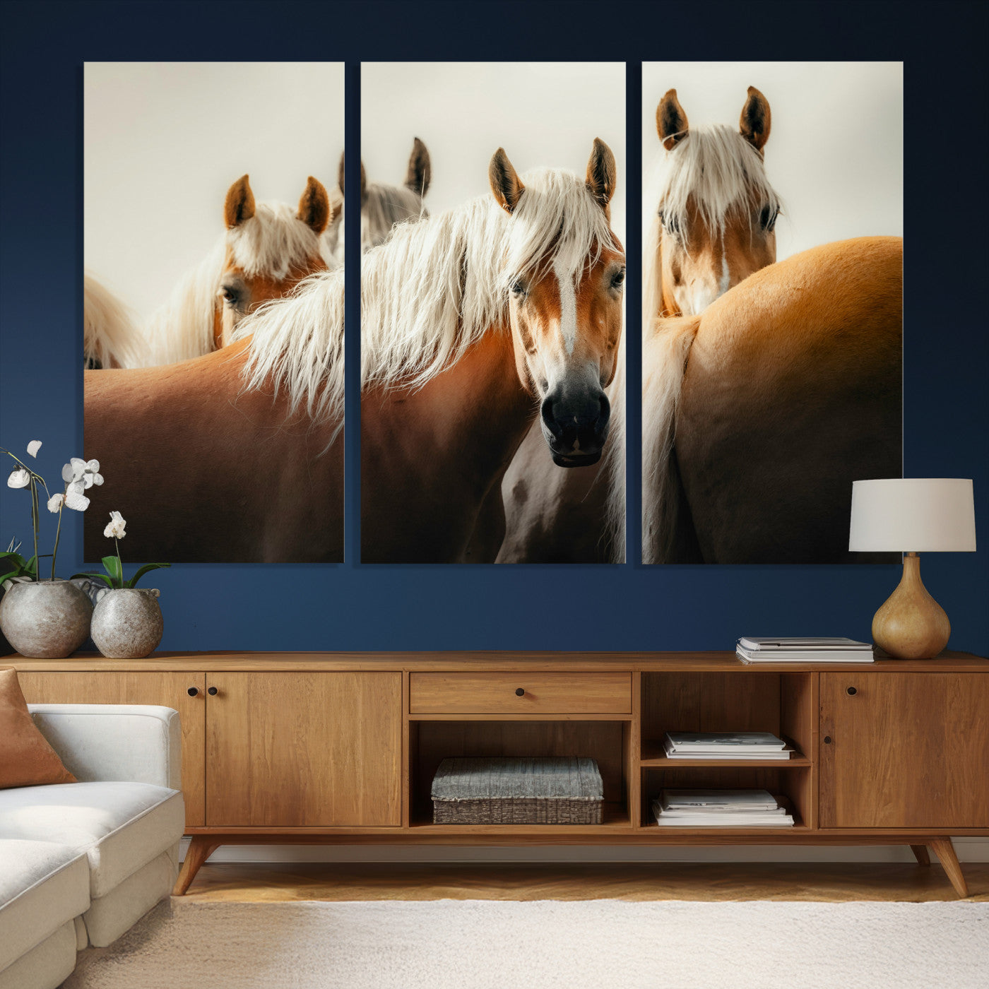 71904941-MGV-CV-36X24 - Wild Horse Herd Wall Art Canvas Print, Natural Horse Portrait Nature Wall Decor for Living Room and Office