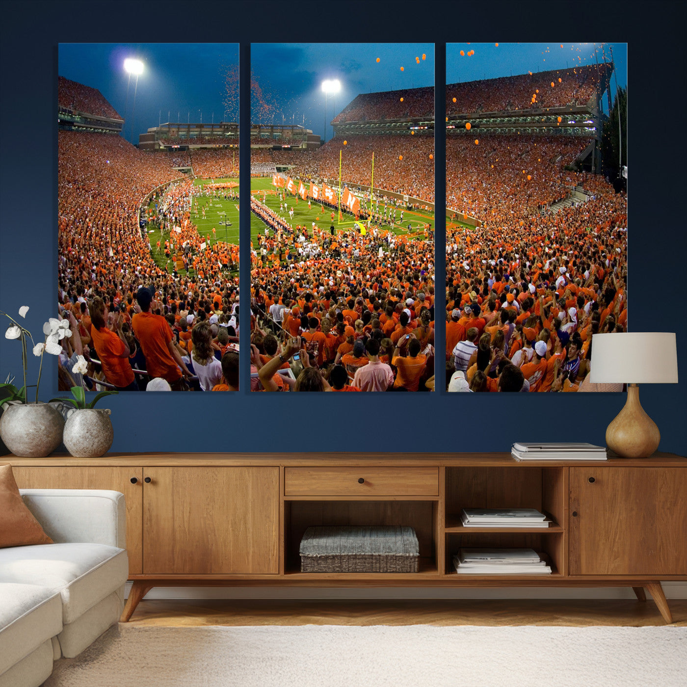 42850097-MGV-CV-36X24 - Clemson Tigers Memorial Stadium Wall Art Canvas Print, Death Valley Football Stadium Artwork, Packed Game Night Crowd Scene