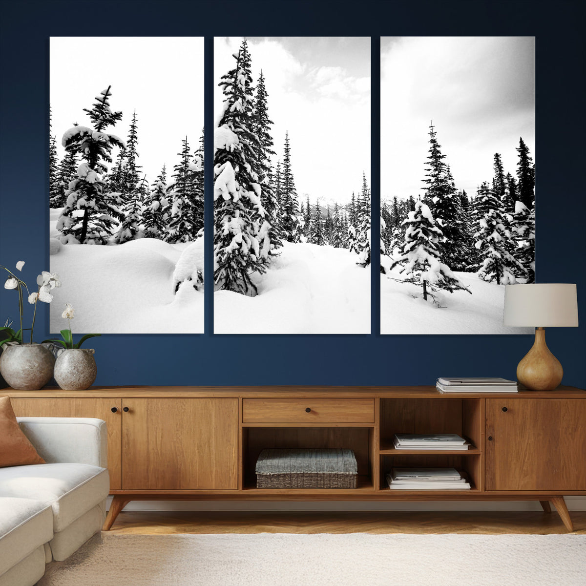 Snowy Pine Forest Wall Art | Monochrome Canvas Print – MyGreatCanvas ...