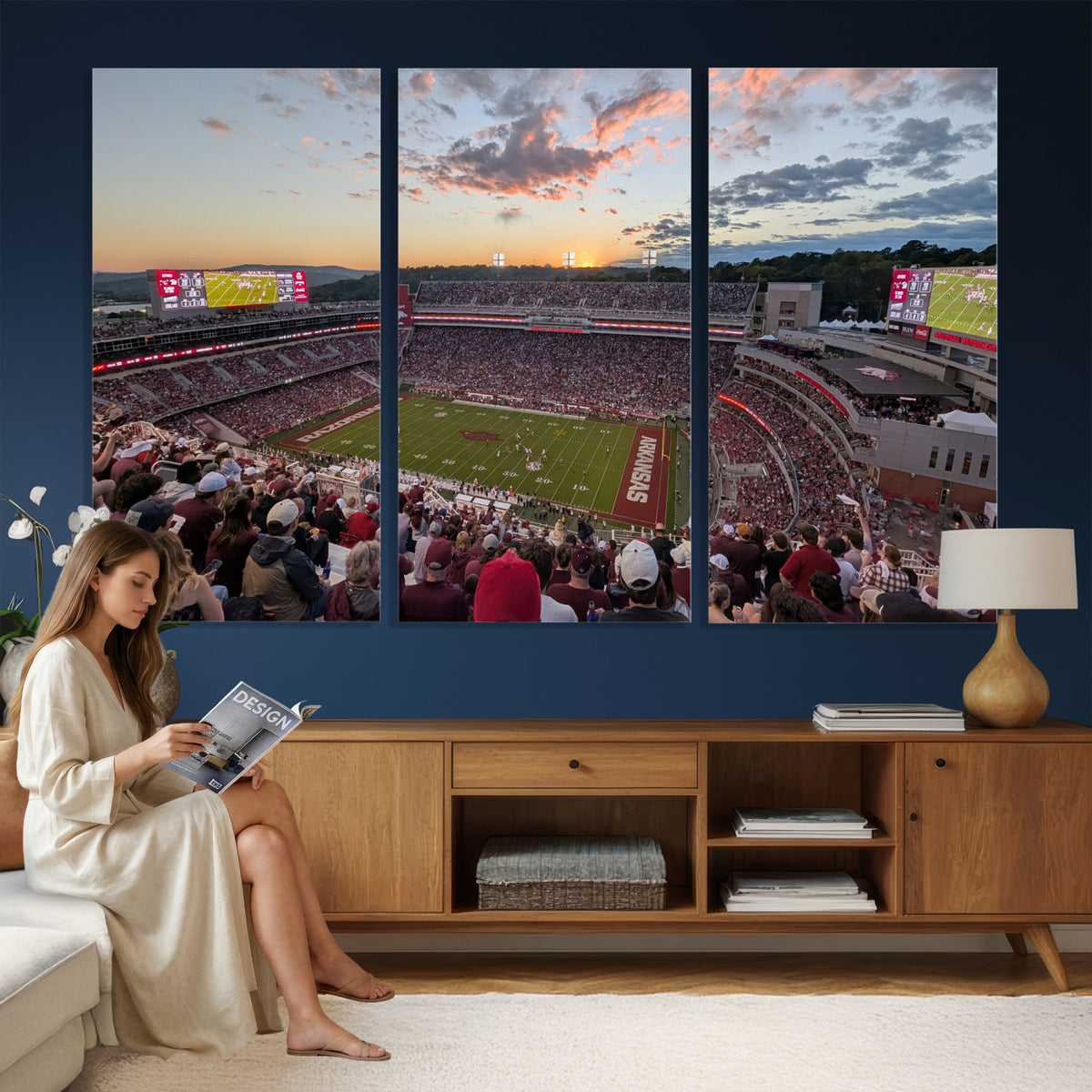 71837429-MGV-CV-36X24 - Donald W. Reynolds Razorback Stadium Wall Art Canvas Print – Arkansas Razorbacks Football Artwork for Home, Office, and Sports Room Decor