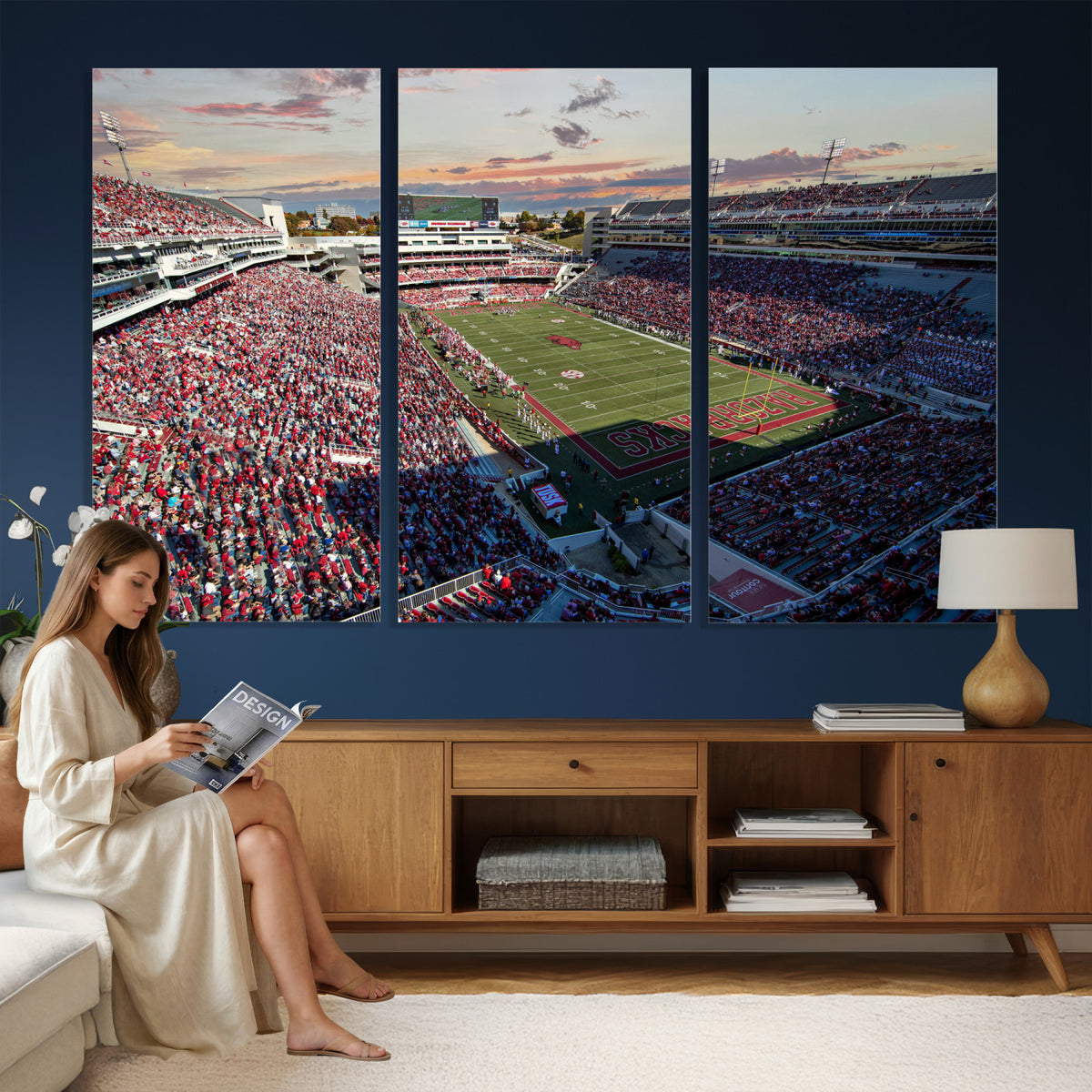 46571211-MGV-CV-36X24 - Donald W. Reynolds Razorback Stadium Wall Art Canvas Print – Arkansas Razorbacks Football Artwork for Home, Office, and Sports Room Decor