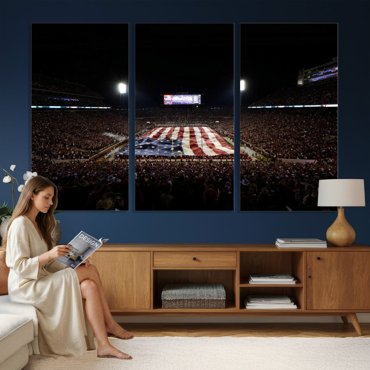 98418189-MGV-CV-36X24 - Oklahoma Memorial Stadium Wall Art Canvas Print – Oklahoma Sooners Football Artwork for Home, Office, and Sports Room Decor