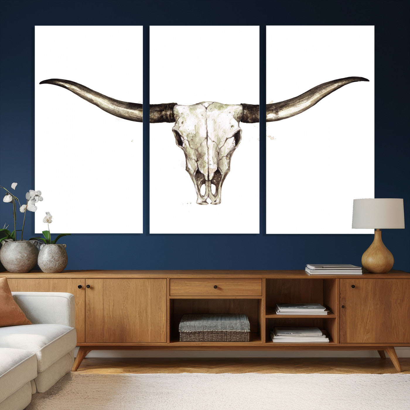 42788678A-MGV-CV-36X24 - Longhorn Skull Wall Art Canvas Print – Rustic Western Artwork Print for Living Room Wall Decor