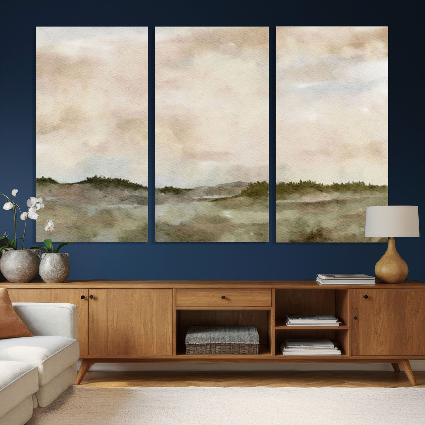 13578069-MGV-CV-36X24 - Abstract Landscape Wall Art Canvas Print, Watercolor Pastoral Landscape Painting Wall Decor for Modern Farmhouse Interiors