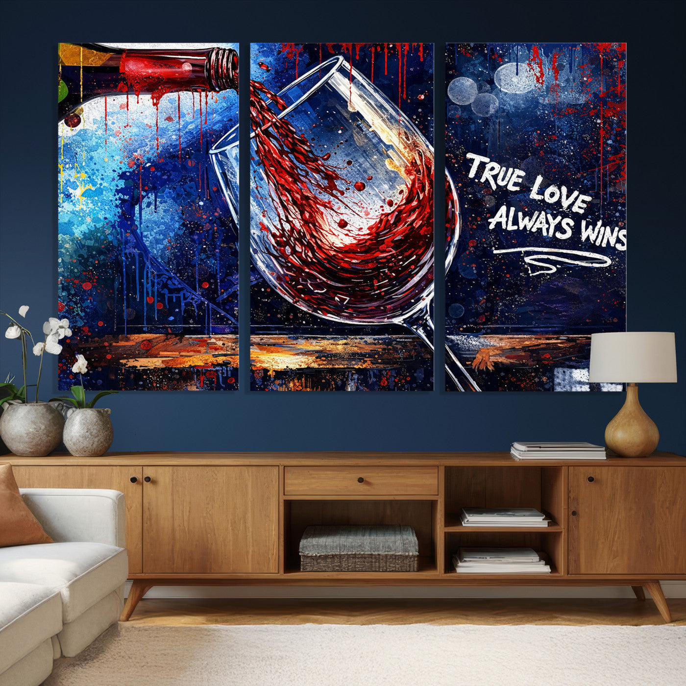 88788932-MGV-CV-36X24 - Red Wine Splash Abstract Wall Art Canvas Print, Modern Wine Glass Painting Canvas Print, Romantic Quote Contemporary Bar Art Print