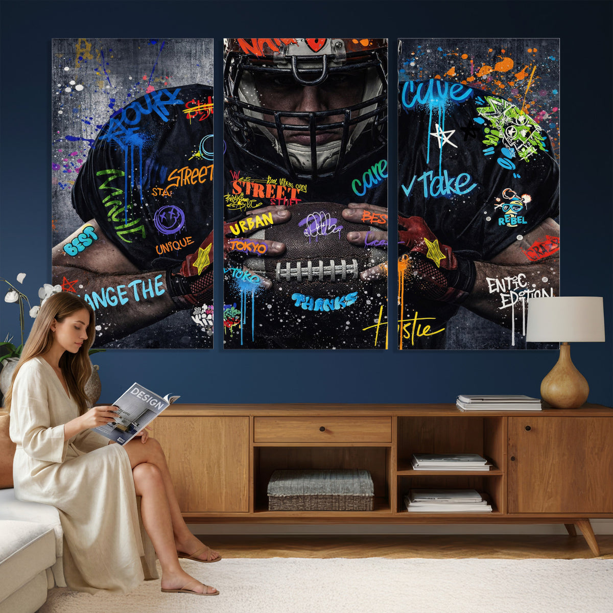55267256-MGV-CV-36X24 - Graffiti American Football Player Street Art Wall Art Canvas Print
