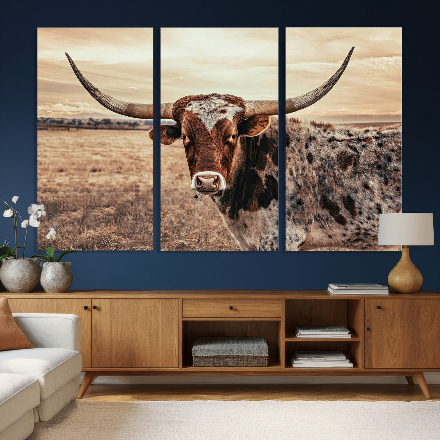 55805825-MGV-CV-36X24 - Texas Longhorn Wall Art Canvas Print – Western Cattle Ranch Artwork for Rustic Farmhouse Decor