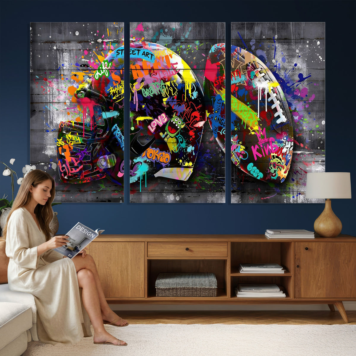 80540773-MGV-CV-36X24 - Graffiti American Football Helmet Street Art Wall Art Canvas Print
