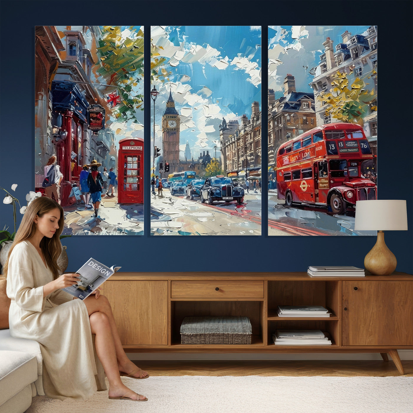 17630888-MGV-CV-36X24 - London Street Canvas Wall Art — Big Ben Red Bus Print | Oil Painting Style | UK City Wall Decor | Travel Art Gift | Living Room Print