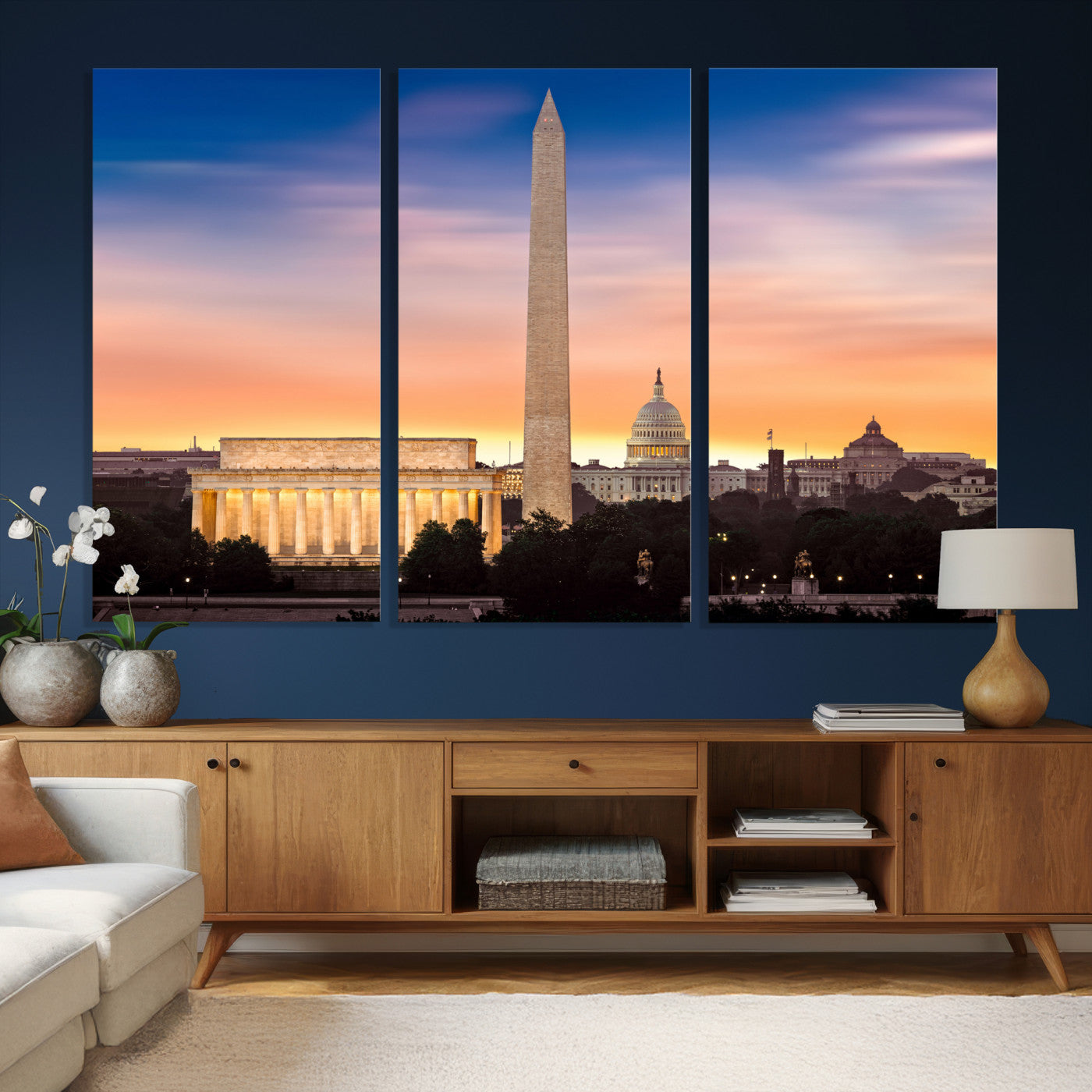 72704063-MGV-CV-36X24 - Washington DC Skyline Wall Art Canvas Print – Lincoln Memorial, Washington Monument & Capitol Artwork Print