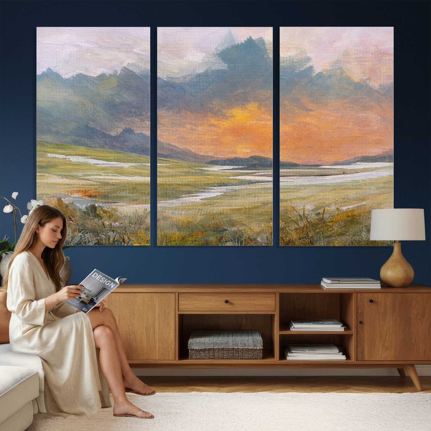 39892091-MGV-CV-36X24 - Mountain Sunset Wall Art Canvas Print Vintage Landscape Panorama Rustic Nature Decor