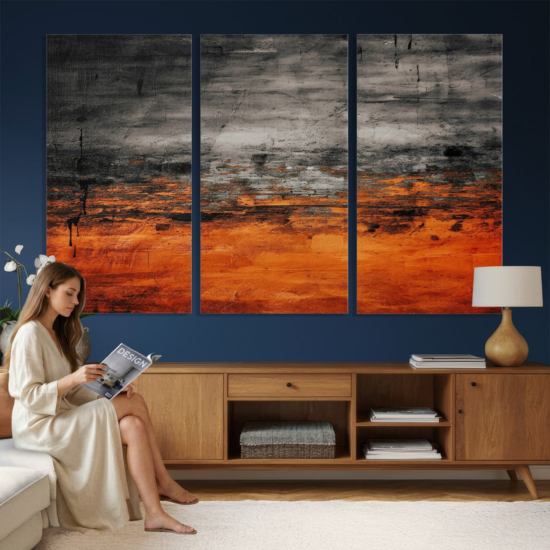 Black Orange Abstract Wall Art Canvas Print Modern Painterly Style