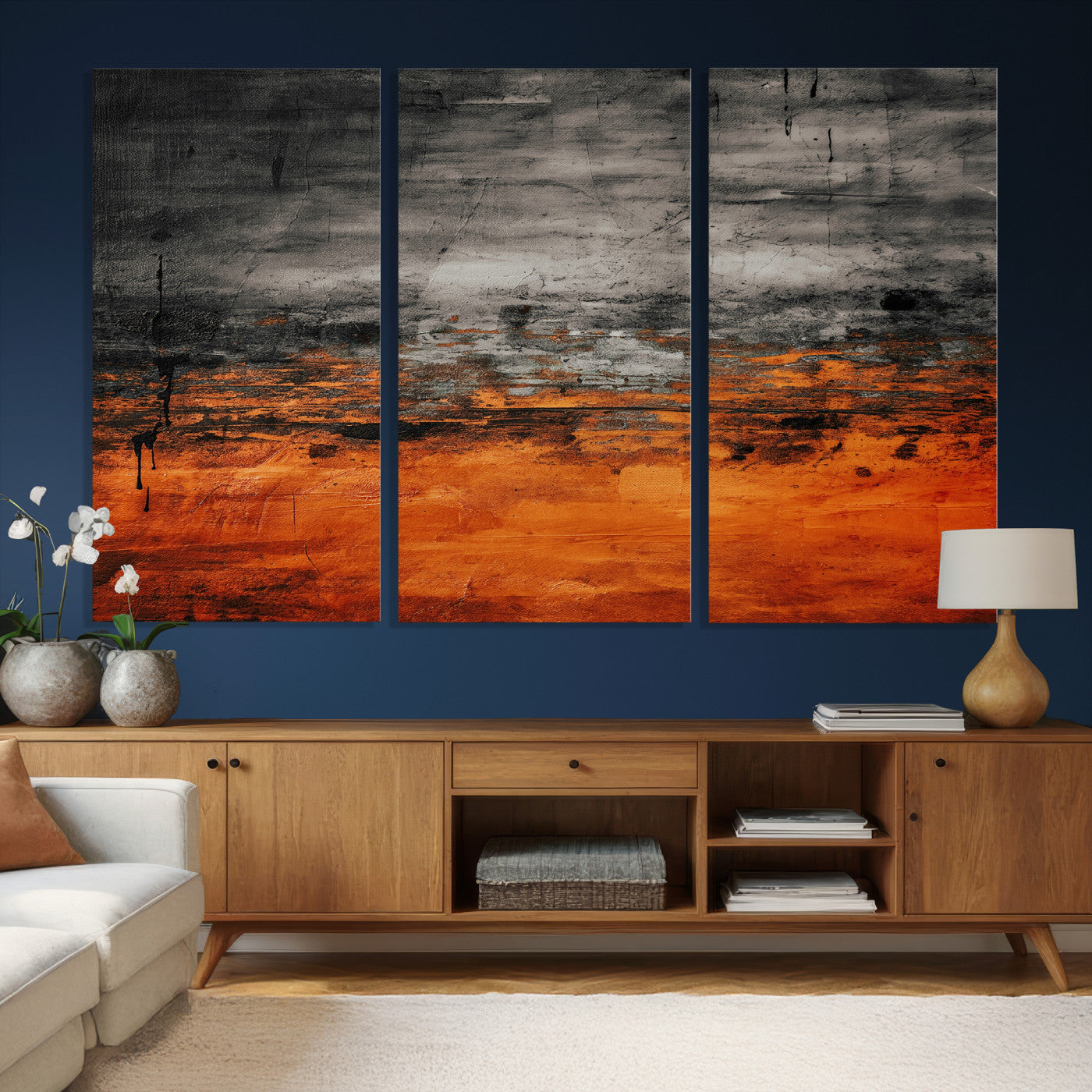 75409282-MGV-CV-36X24 - Black Orange Abstract Wall Art Canvas Print Modern Textured Painting Decor