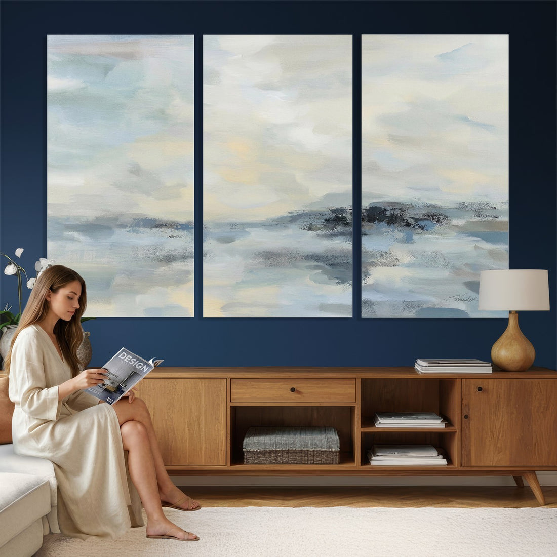 Abstract Coastal Landscape Wall Art Canvas Print | Soft Blue Gray Minimalist Art