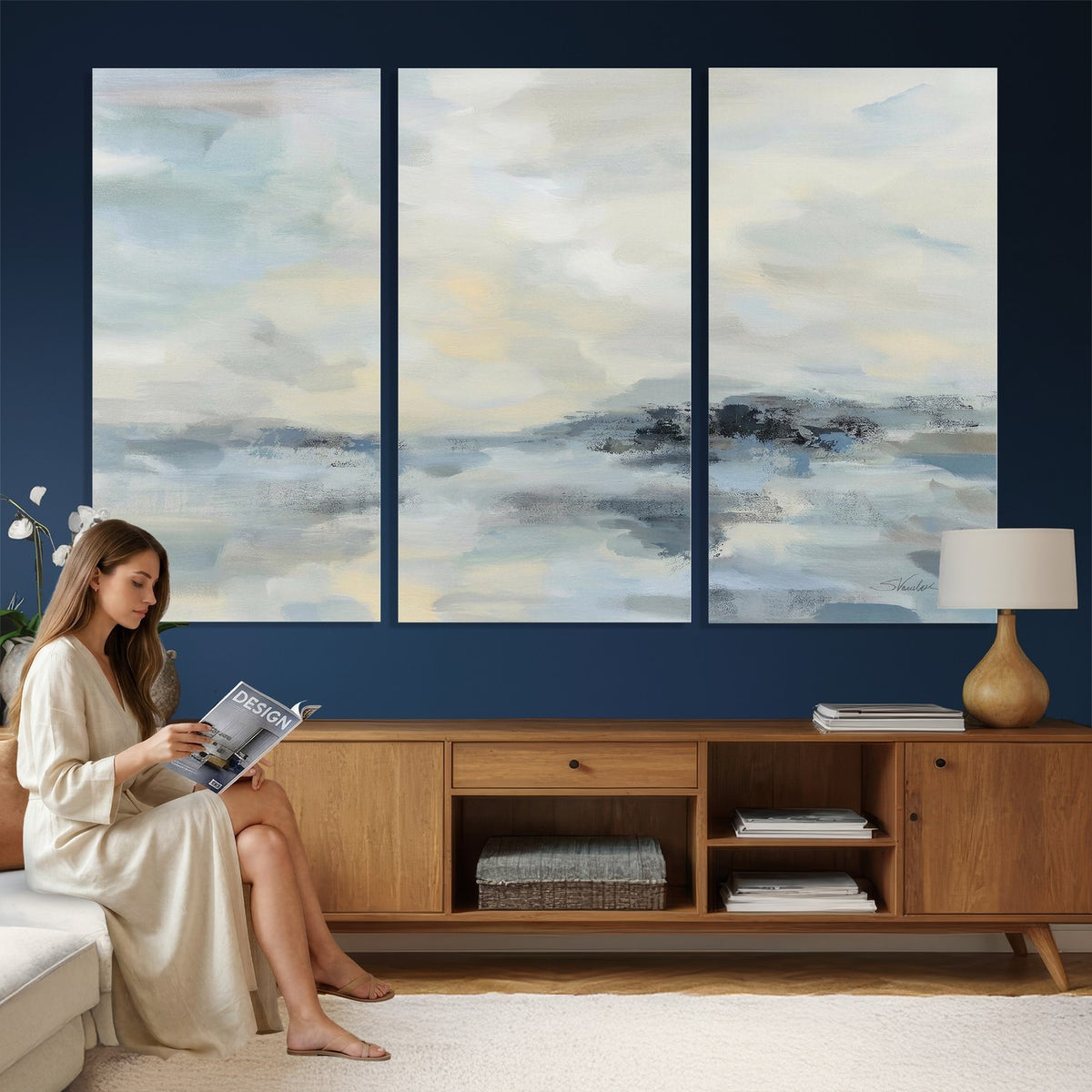 Abstract Coastal Landscape Wall Art Canvas Print | Soft Blue Gray Minimalist Art