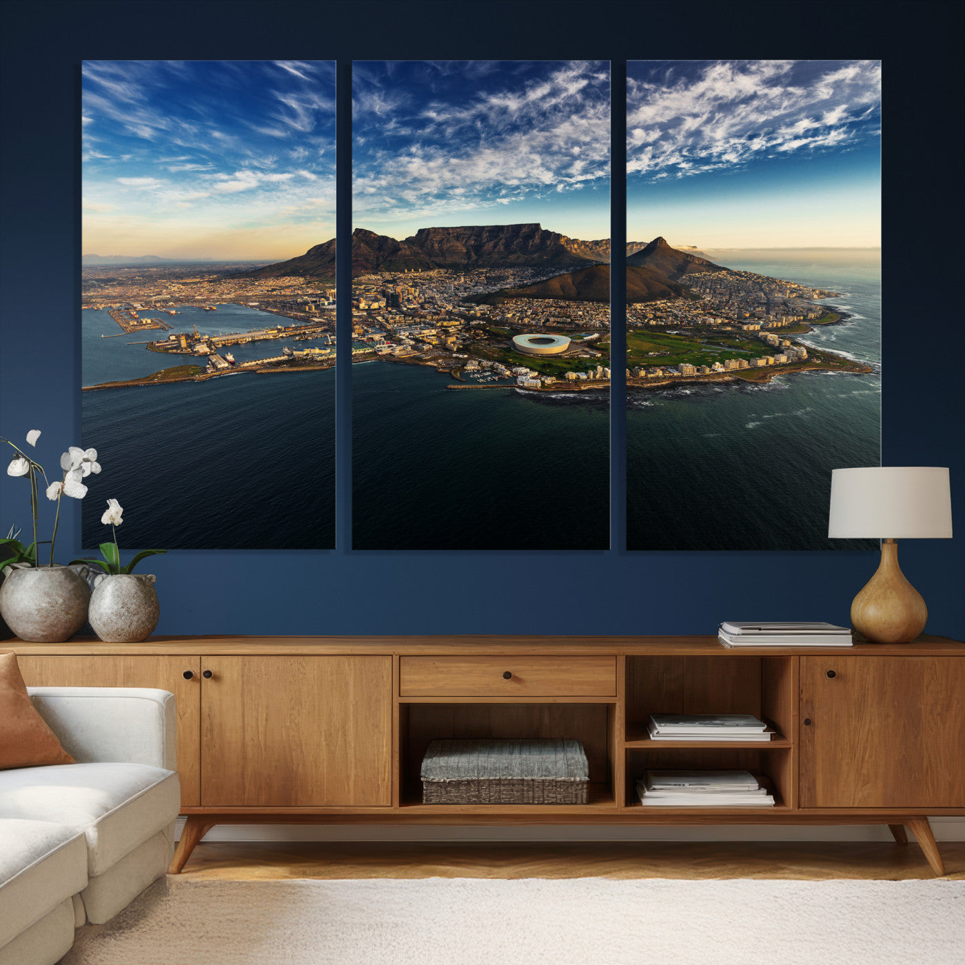 14654591-MGV-CV-36X24 - Cape Town Skyline Wall Art Canvas Print – Table Mountain Coastal Cityscape Artwork for Modern Office Decor