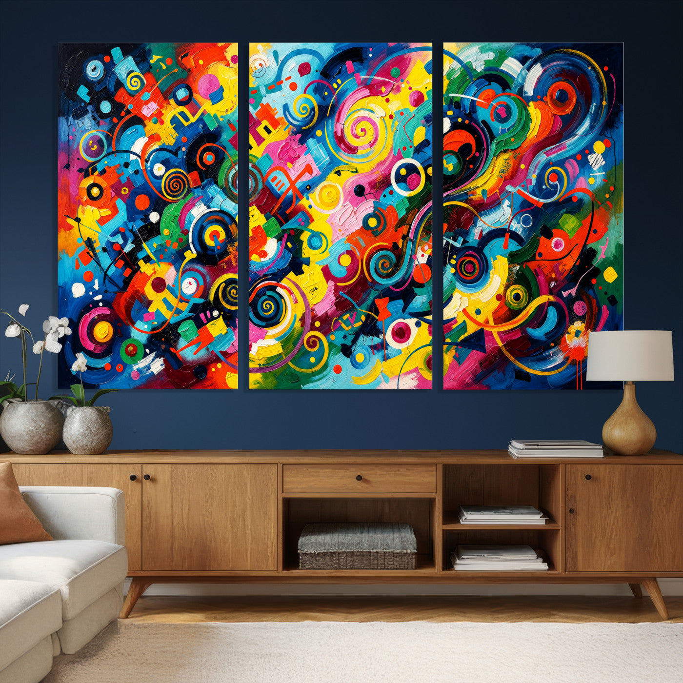 4712069R1-MGV-CV-36X24 - Geometric Abstract Wall Art Canvas Print, Bold Color Abstract Expressionist Painting Print, Modern Geometric Abstract Canvas Art