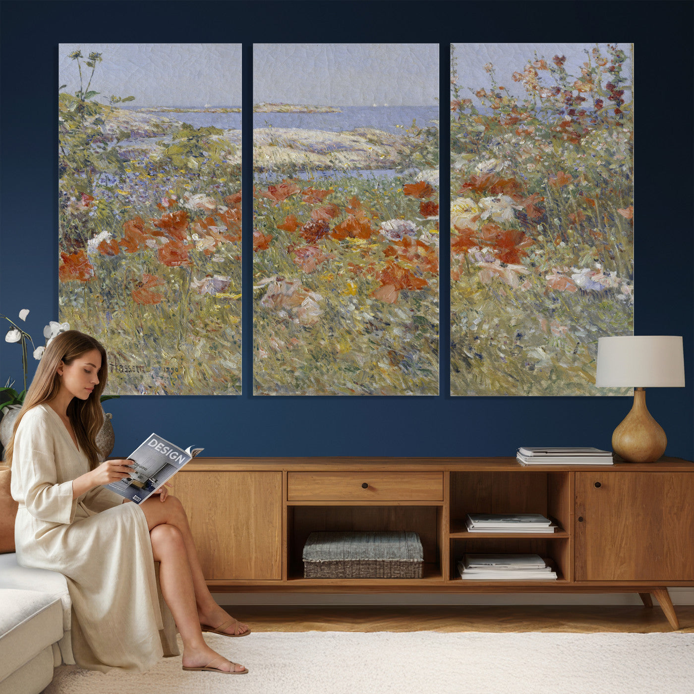 54770907-MGV-CV-36X24 - Childe Hassam Celia Thaxter Garden Canvas — 1890 American Impressionist Poppy Floral Print | Isles of Shoals Coastal Art | Classic Gift