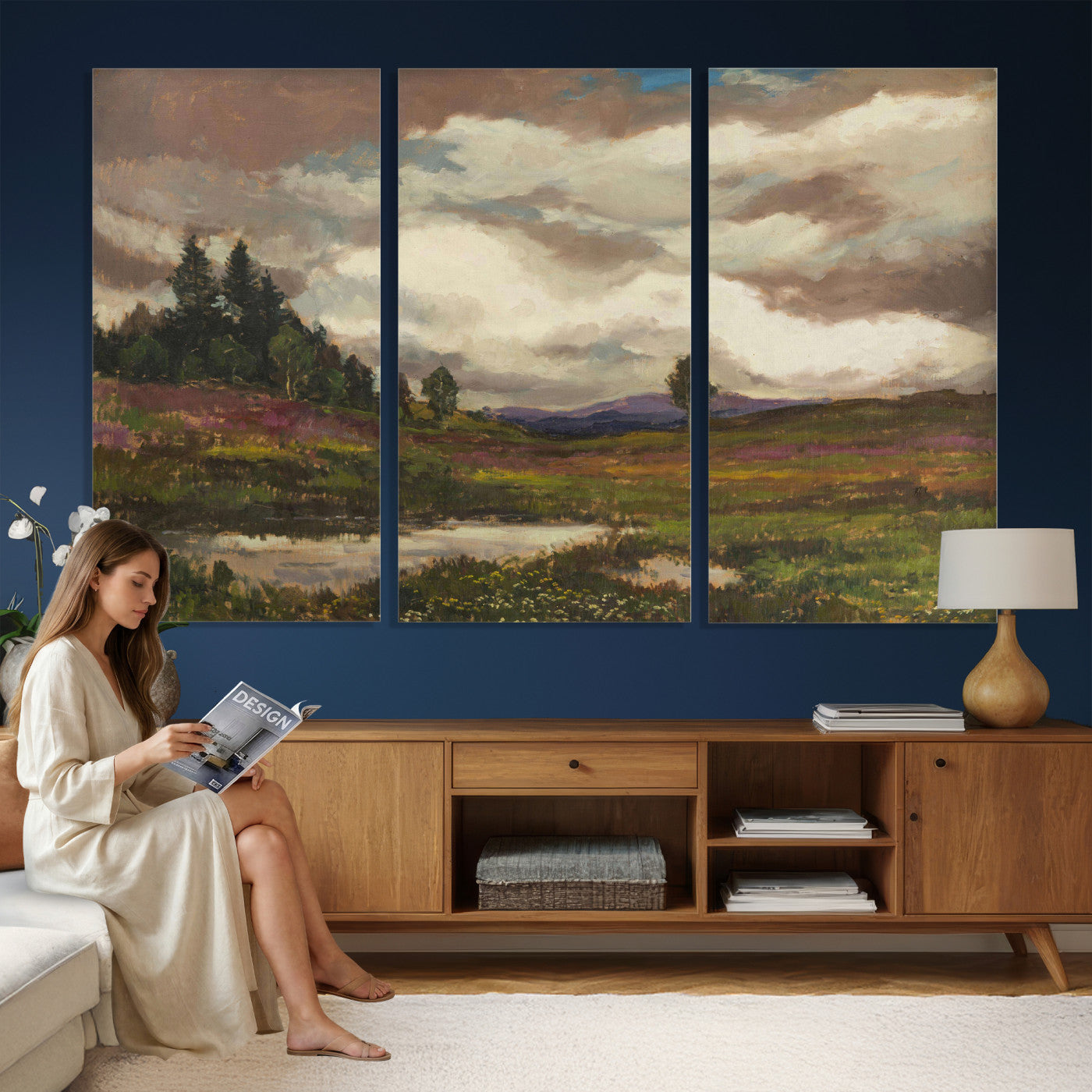 96795851-MGV-CV-36X24 - Gustav Macoun Heathland Canvas Print, Czech Landscape Oil Painting Reproduction, Purple Heather Moorland Art, Vintage European Nature Decor