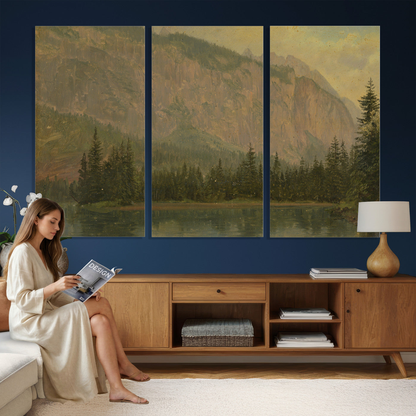 76844524-MGV-CV-36X24 - Frederic Edwin Church Hintersee Canvas Print, Hudson River School Mountain Lake Painting 1868, American Romantic Landscape, Vintage Nature Wall Art