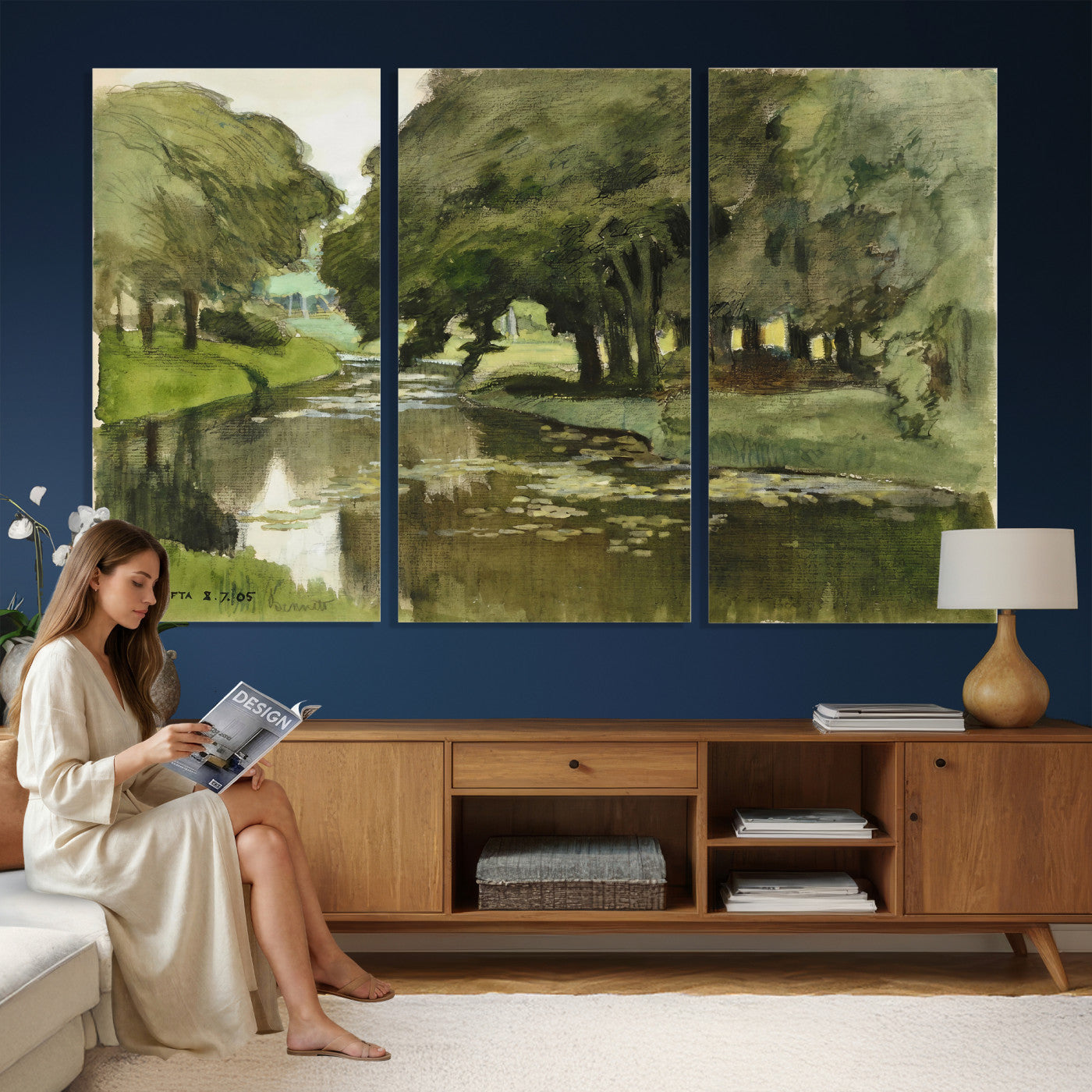 54446767-MGV-CV-36X24 - Anders Zorn Watercolor Canvas Print, Örtofta 1905 Swedish River Landscape, Impressionist Nature Art, Scandinavian Wall Decor, Plein Air Painting Print