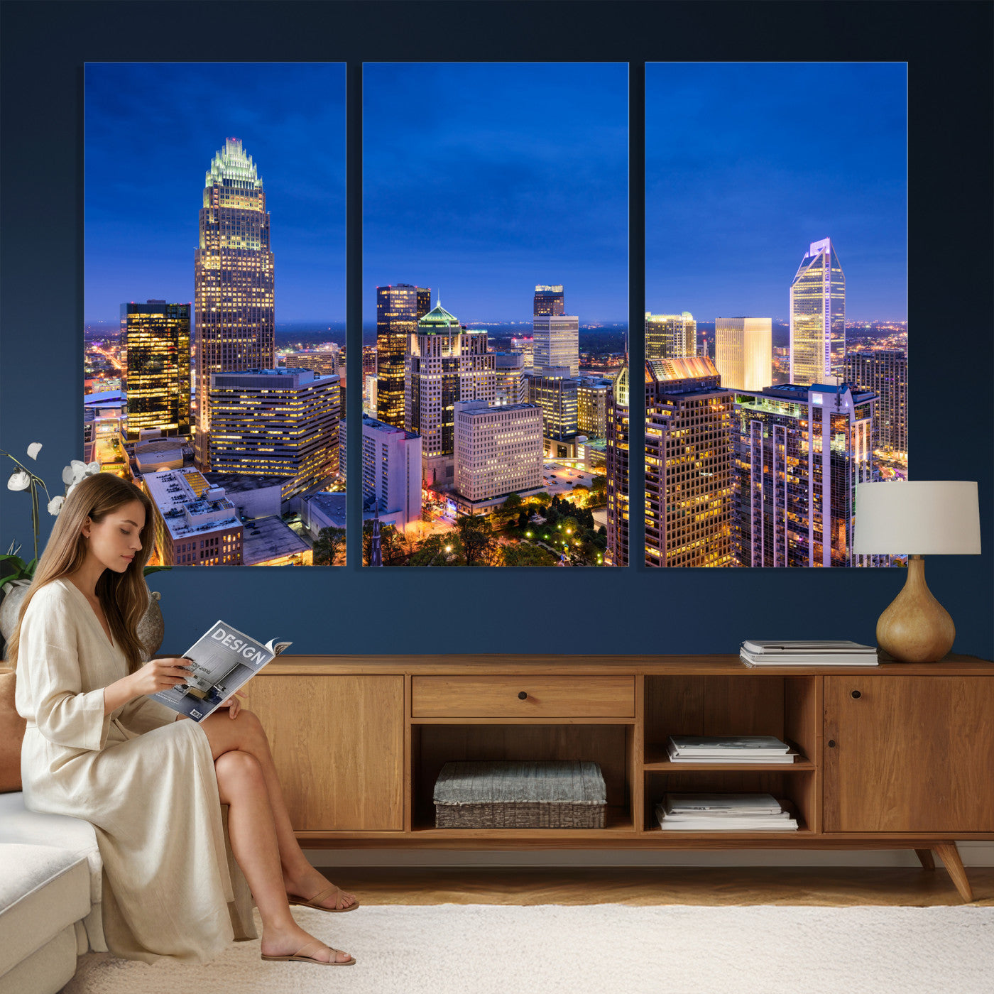 74382190-MGV-CV-36X24 - Charlotte Skyline Canvas Wall Art Print – North Carolina Cityscape Photography Print