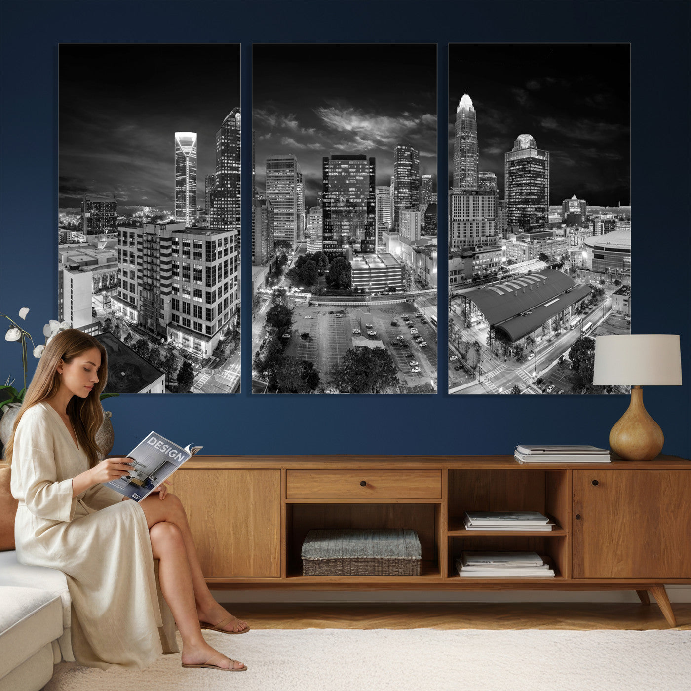 60105075-MGV-CV-36X24 - Charlotte Skyline Canvas Wall Art Print – North Carolina Cityscape Photography Print