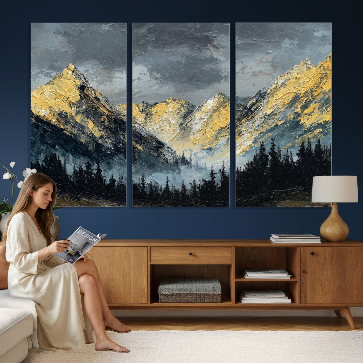 86912101-MGV-CV-48X32-3P - Abstract Mountain Wall Art Canvas Print Modern Landscape Painting Print