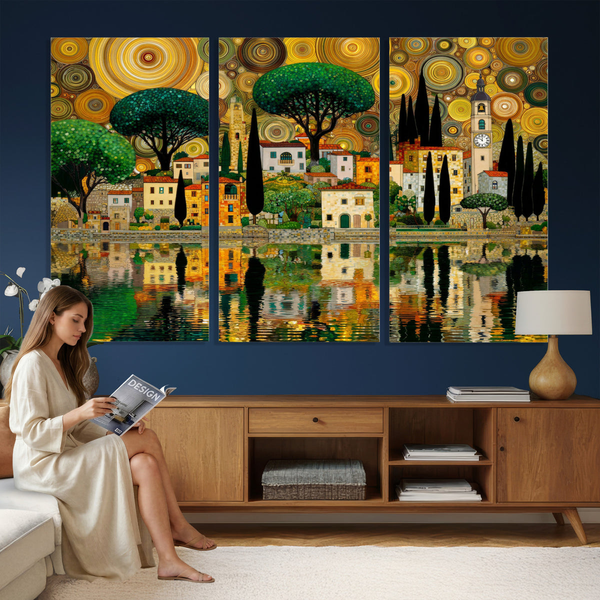93010897-MGV-CV-36X24 - Gustav Klimt Golden Cityscape Wall Art Canvas Print,