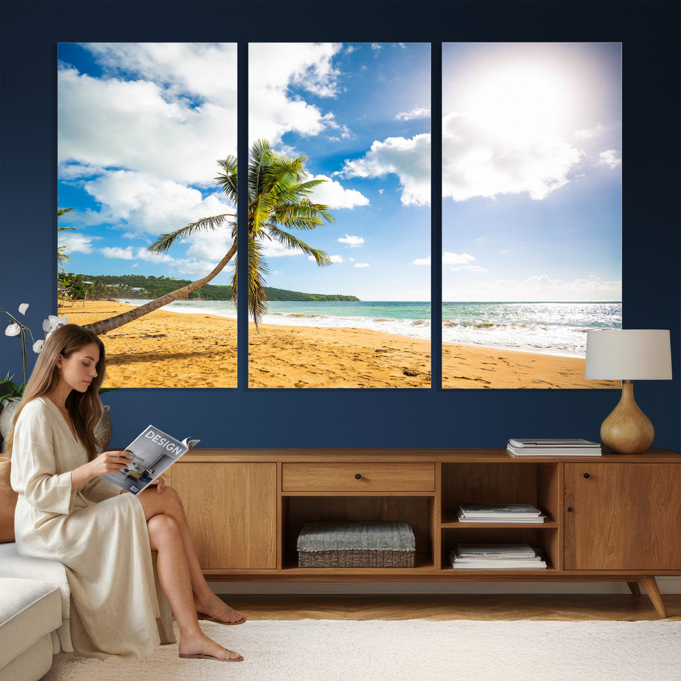 79108949-MGV-CV-36X24 - Tropical Beach Canvas Wall Art, Palm Tree Ocean Photo Print, Coastal Living Room Decor, Turquoise Sea Beach House Art, Summer Wall Art