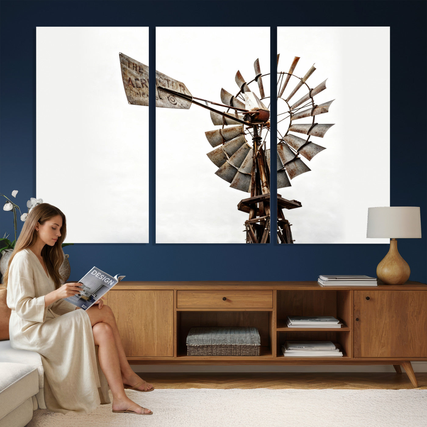 99806928-MGV-CV-36X24 - Rustic Farmhouse Windmill Canvas Wall Art Vintage Western Farmhouse Print