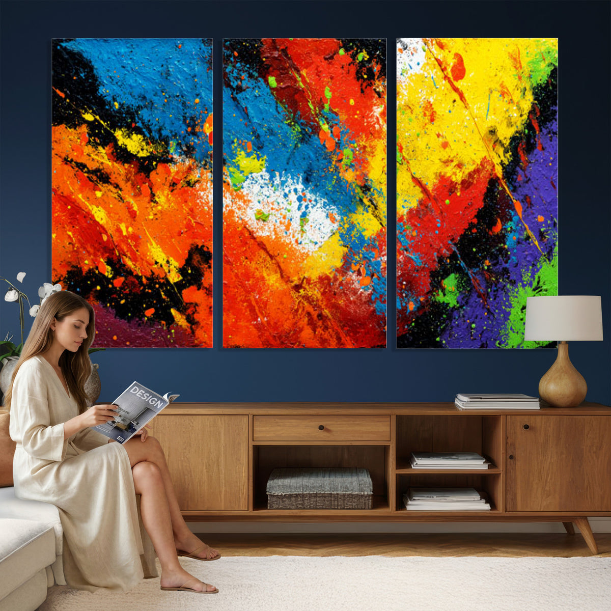 74888753-MGV-CV-36X24 - Vibrant Blue Abstract Canvas Wall Art Colorful Impasto Oil Painting Print