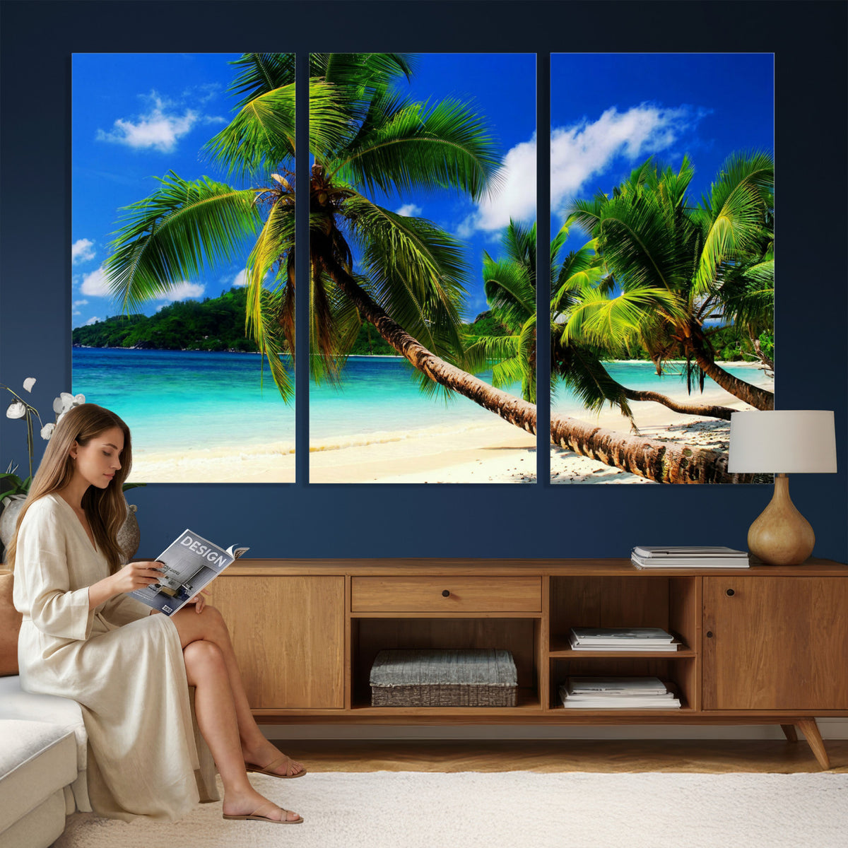 67049818-MGV-CV-36X24 - Tropical Island Coconut Palm Trees Wall Art Canvas Print - Turquoise Beach Print for Lake Home Decor