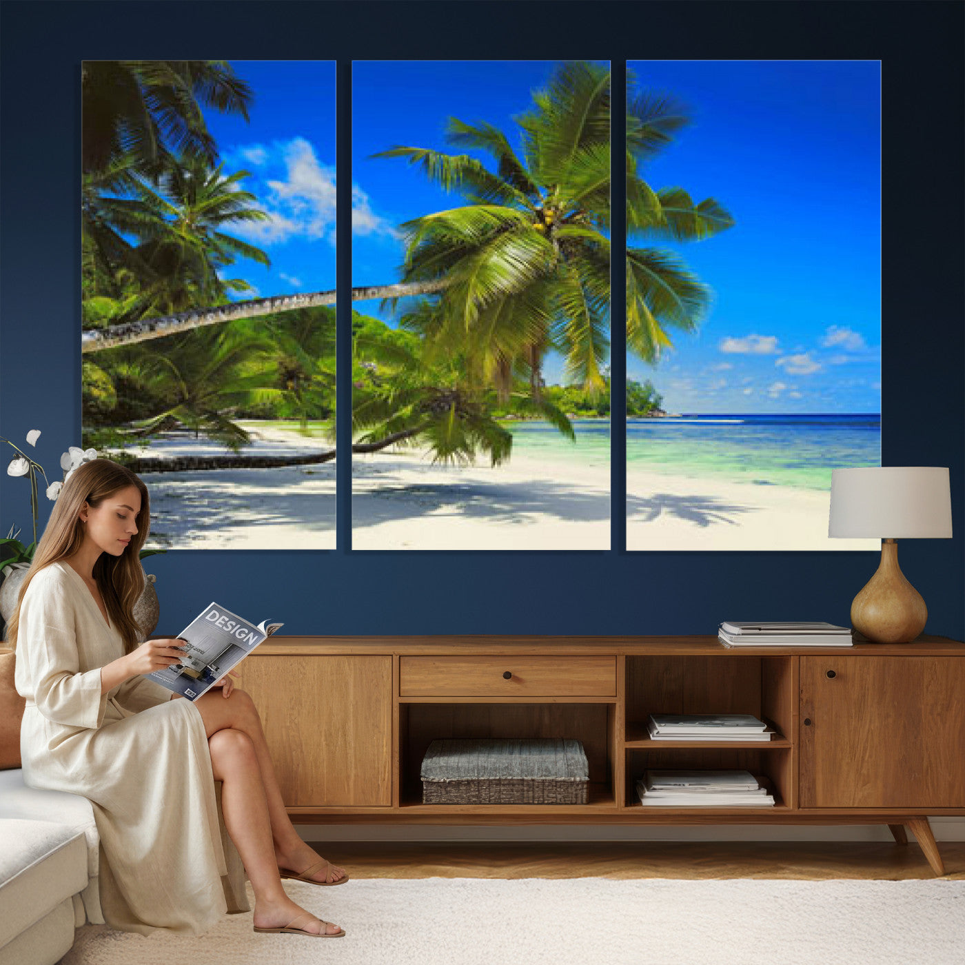 20475280-MGV-CV-36X24 - Tropical Island Coconut Palm Trees Wall Art Canvas Print - Turquoise Beach Print for Nautical Home Decor