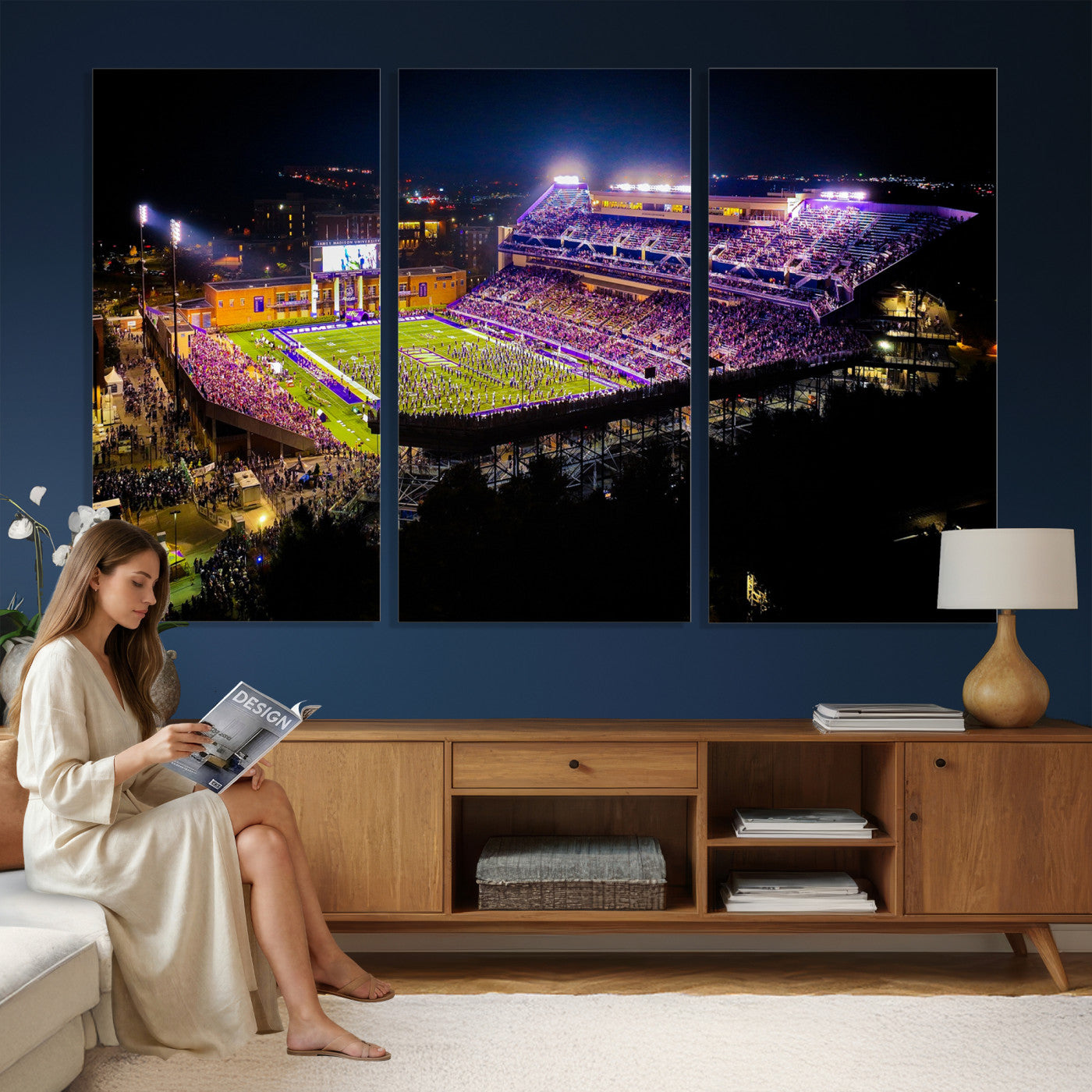 400867JMU2-MGV-CV-36X24 - JMU Stadium Wall Art Canvas Print for Game Room Decor - James Madison University Stadium