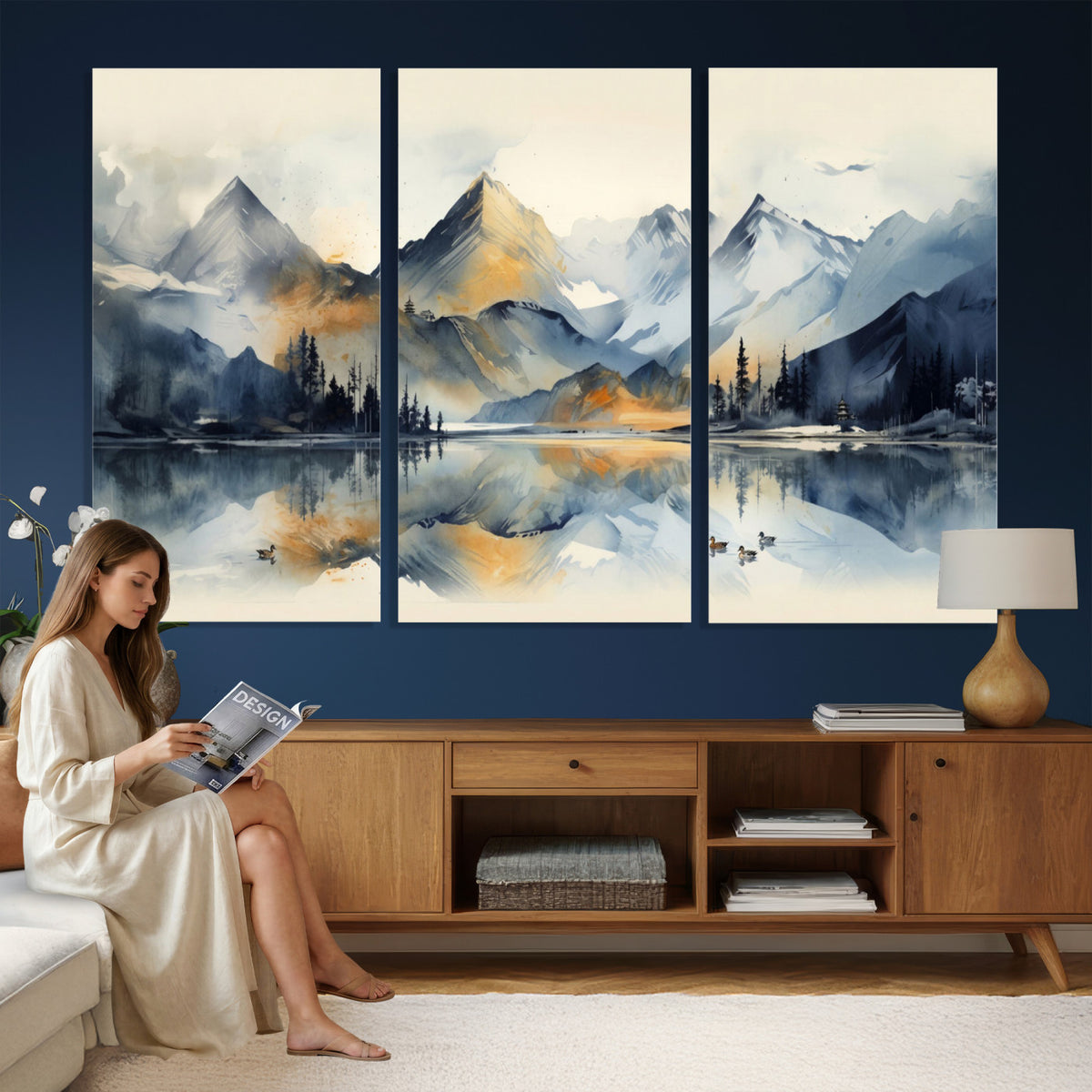 10196184T-MGV-CV-36X24 - Abstract Lake Mountain Wall Art Canvas Print
