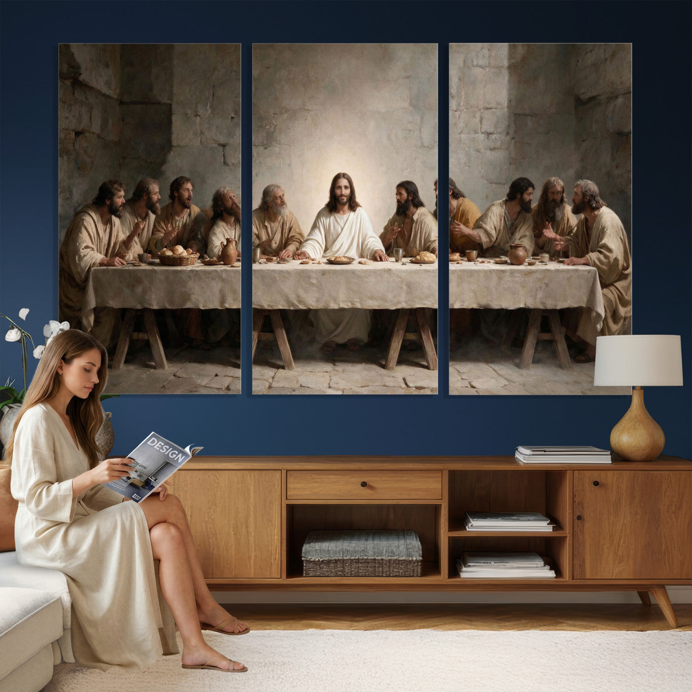 69633087-MGV-CV-36X24 - The Last Supper of Jesus Christ Wall Art Canvas Print - Classical Christian Faith Home Decor