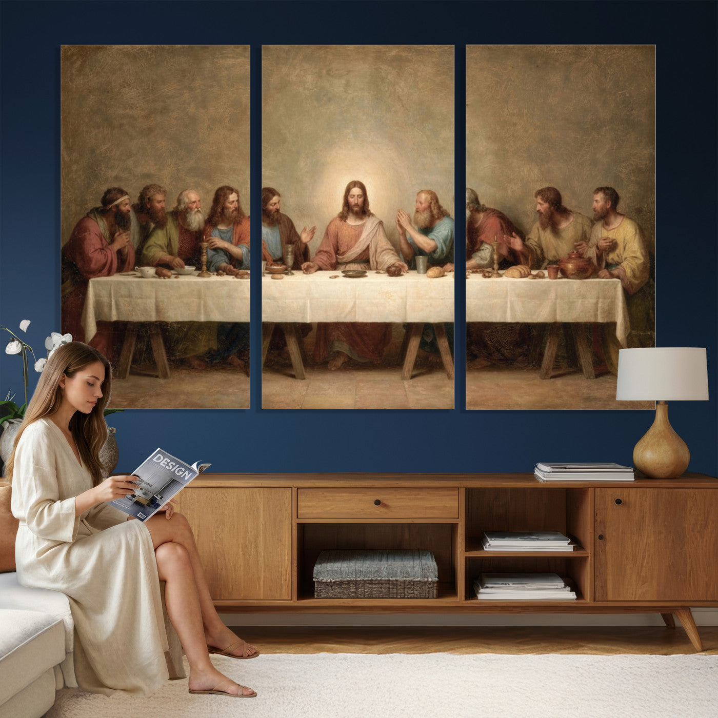 50761248-MGV-CV-36X24 - The Last Supper of Jesus Christ Wall Art Canvas Print - Classical Christian Faith Home Decor
