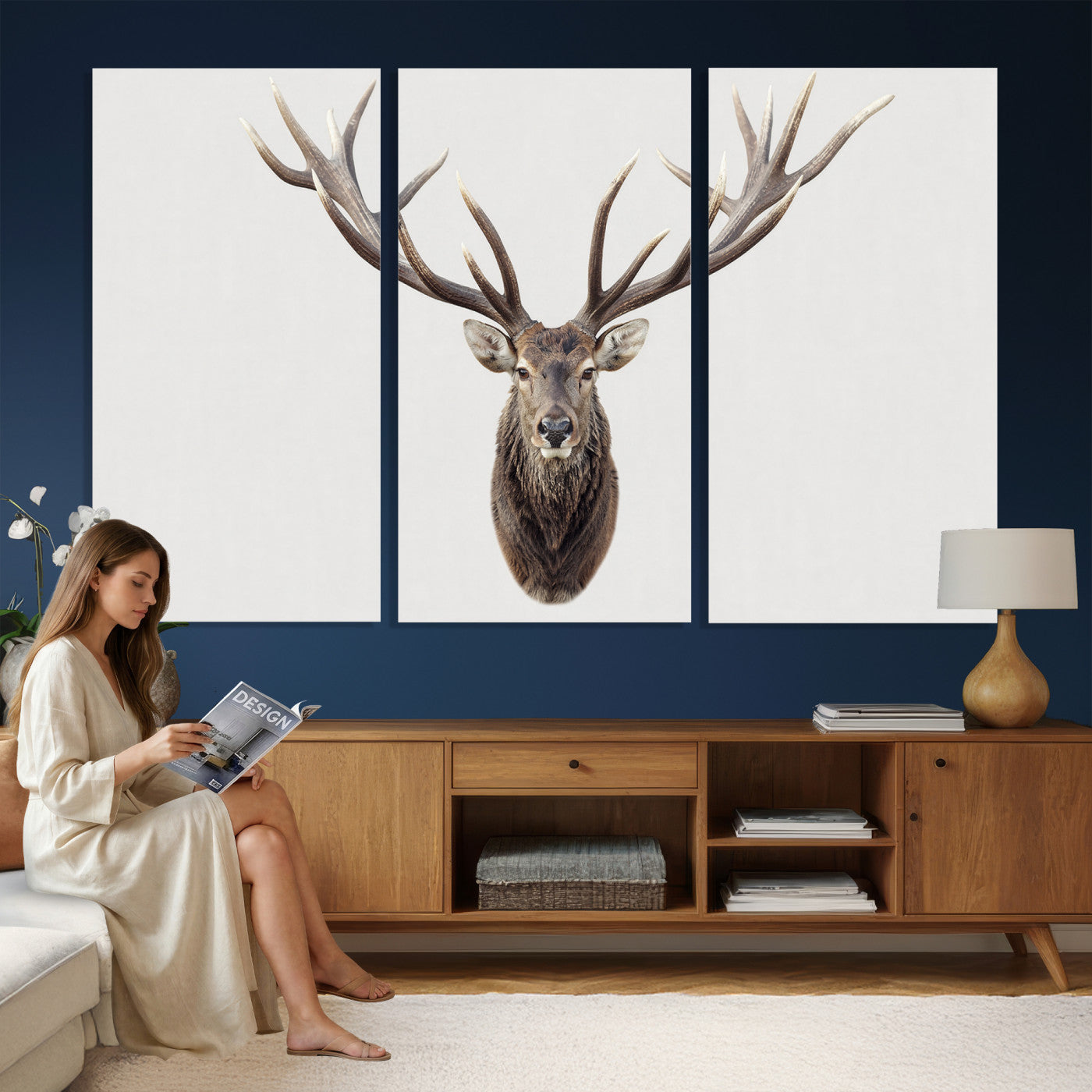 840173GY-MGV-CV-36X24 - Majestic Red Deer Canvas Wall Art – Stag Antlers Horns Print, Wildlife Hunting Poster, Rustic Cabin Lodge Decor