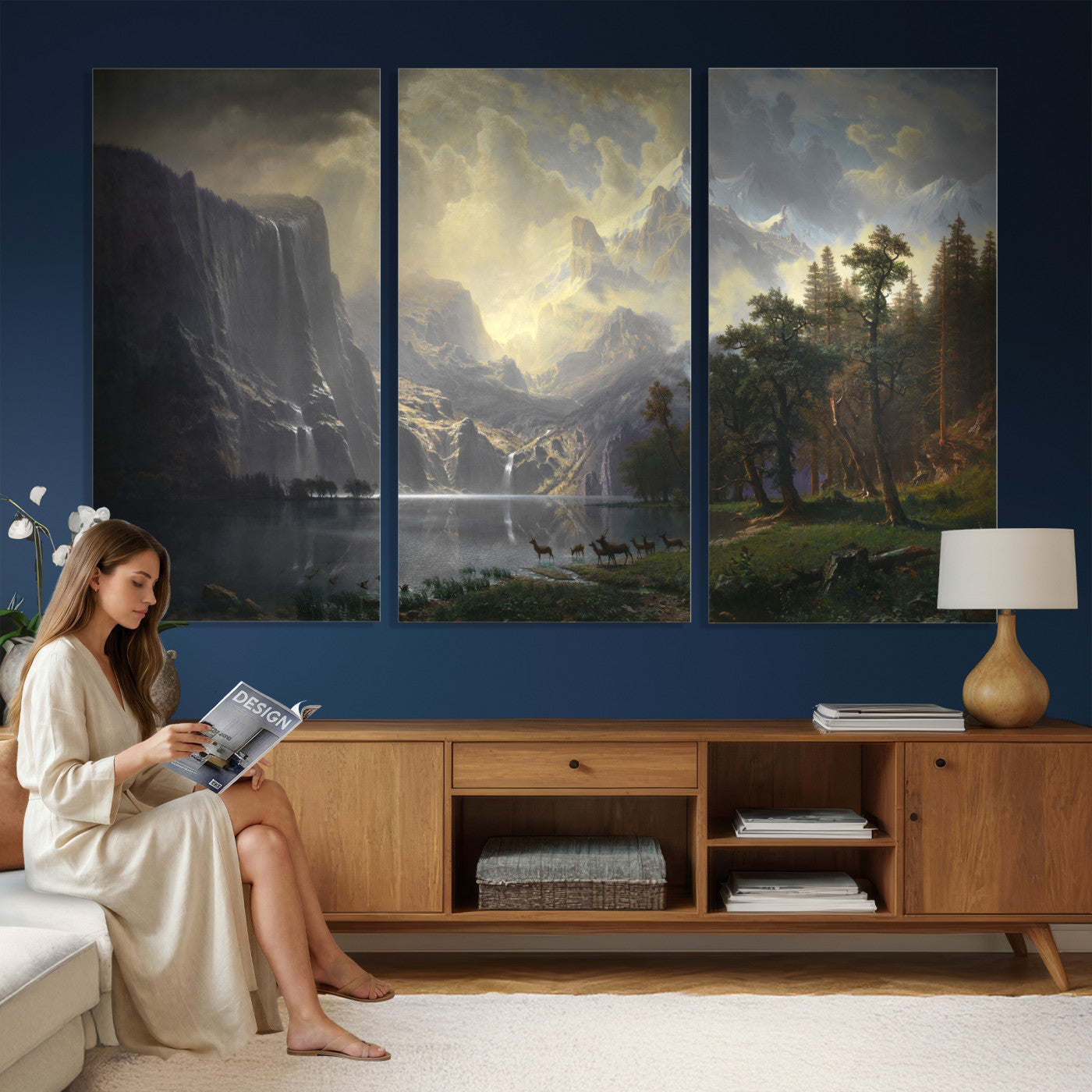 88679214-MGV-CV-36X24 - Albert Bierstadt Among the Sierra Nevada California Yosemite Wall Art Canvas Print, Classic Fine Art Painting Print