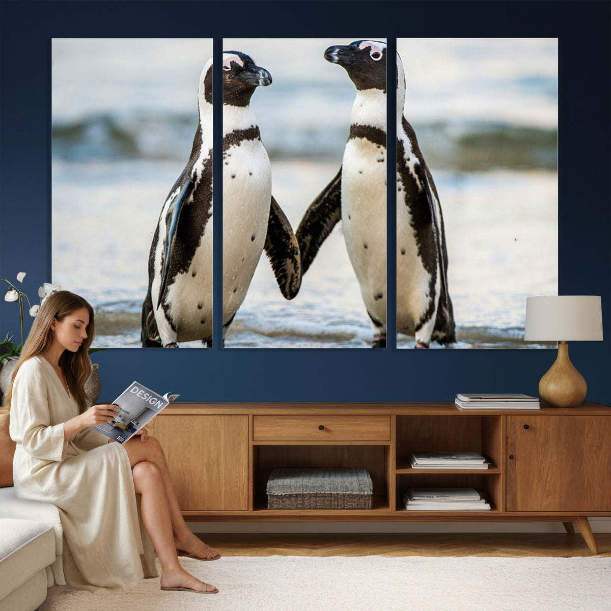 64870405-MGV-TP-30X20 - African Penguins Boulders Beach Wall Art Canvas Print, Cute Penguin Couple Photo Print