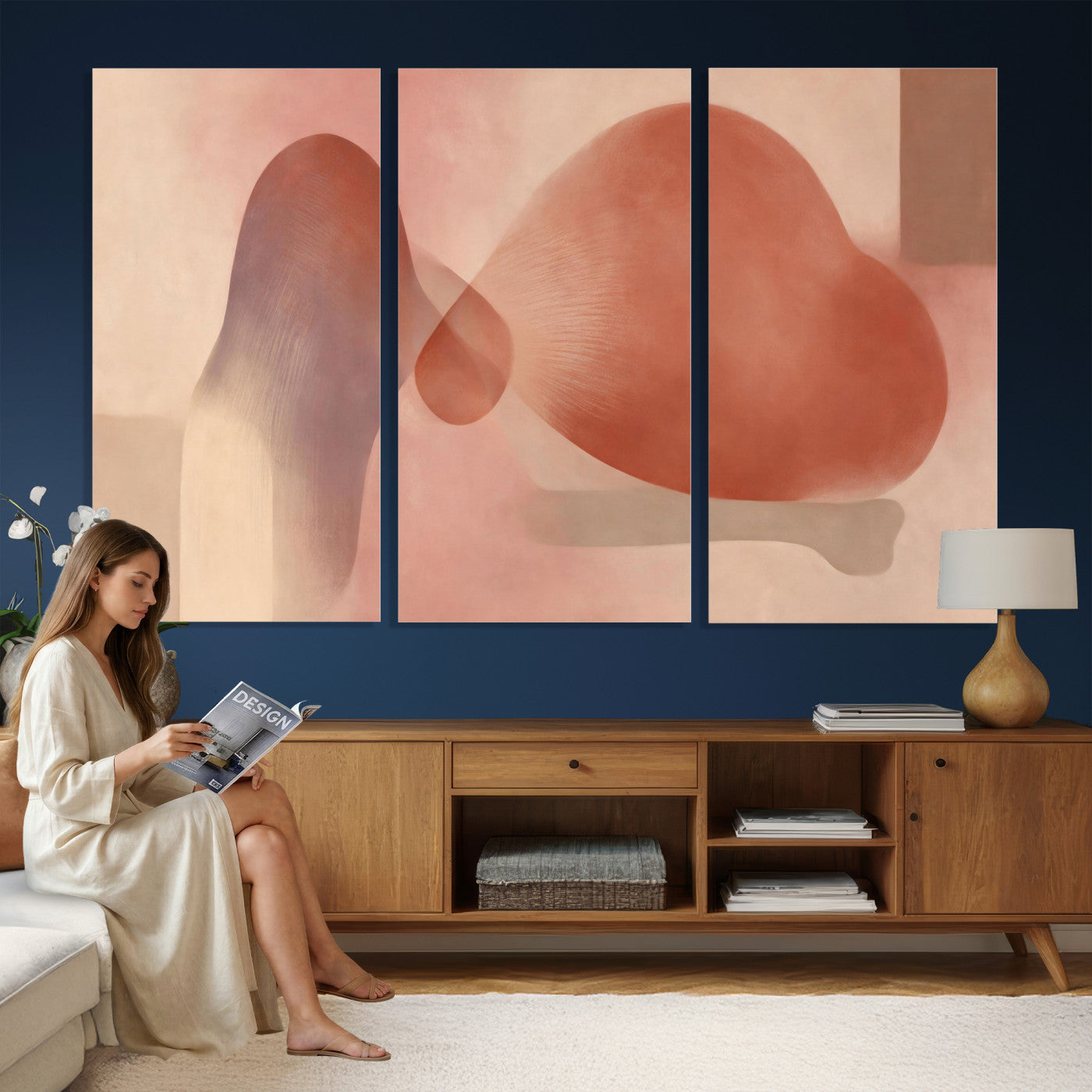 85110643-MGV-CV-36X24 - Vinna Begin Calin Biomorphic Abstract Wall Art Canvas Print, Terracotta Pink Organic Shapes Art Painting Print
