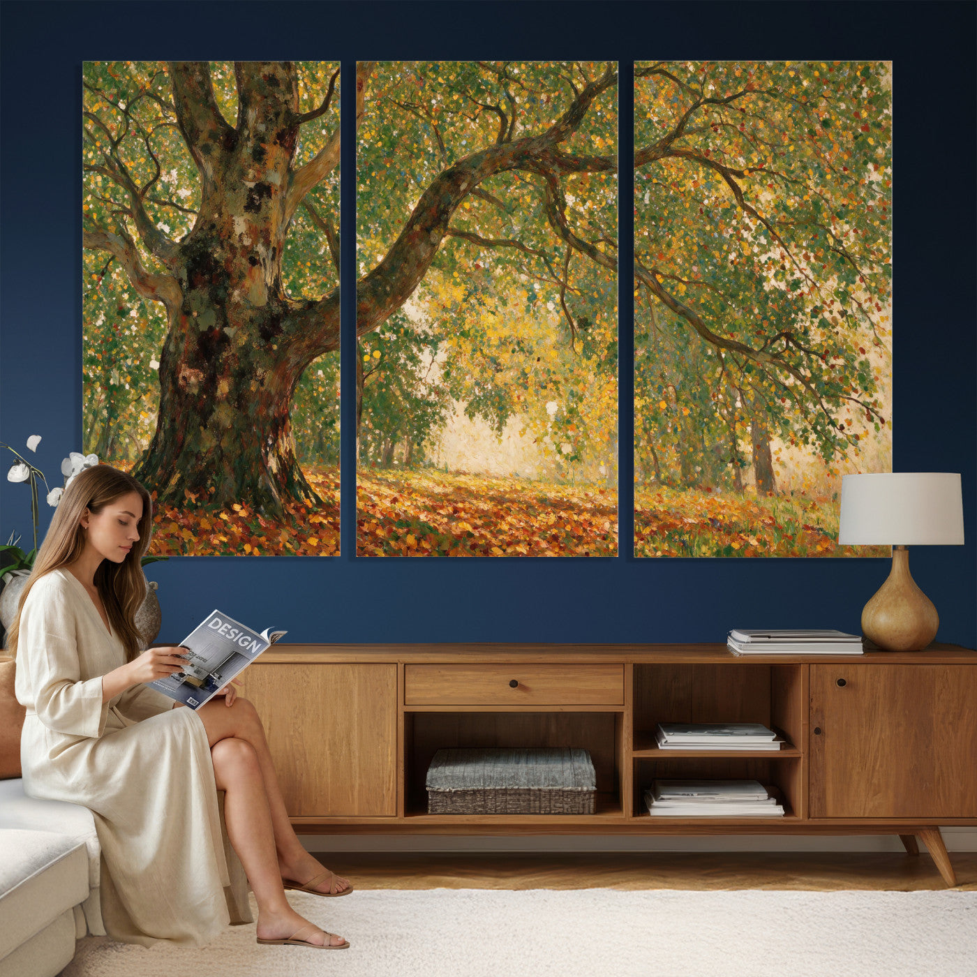 52555601-MGV-CV-36X24 - Claude Monet Style The Bodmer Oak Fontainebleau Forest Wall Art Canvas Print, Autumn Landscape Painting Print