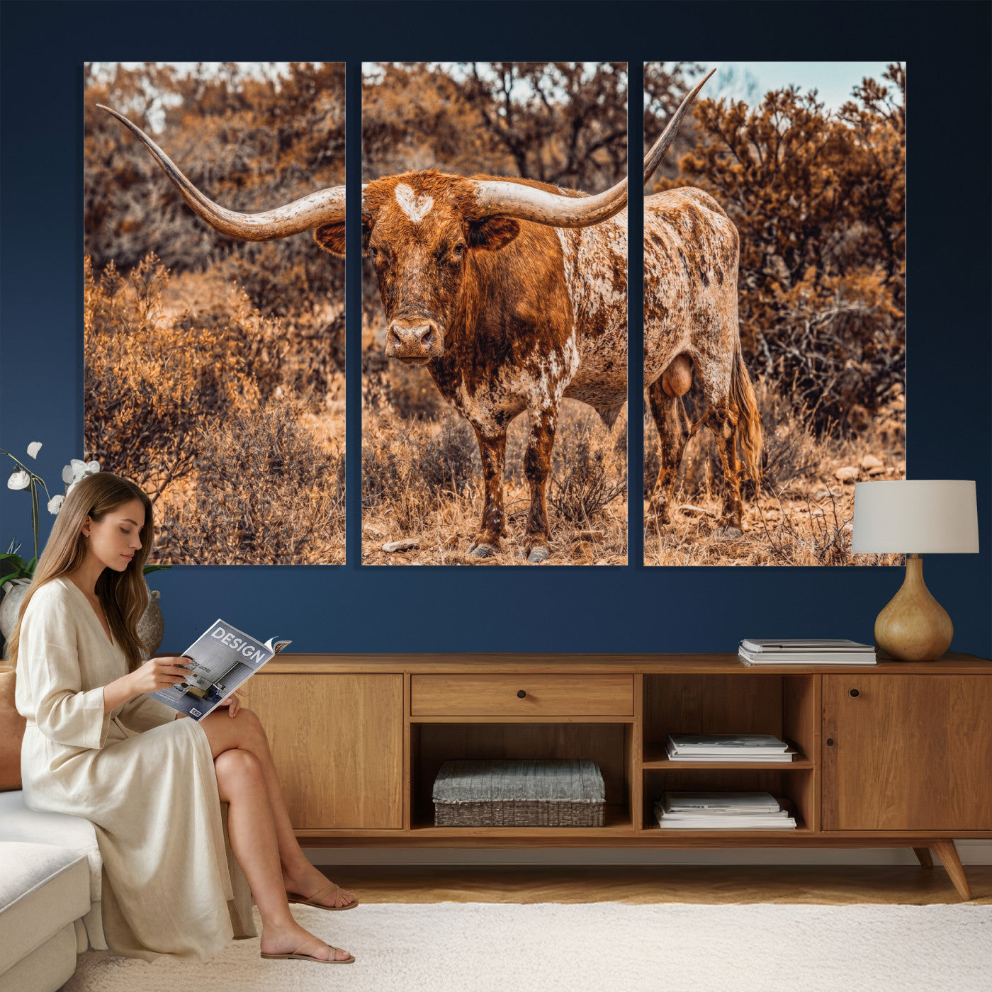 62076449-MGV-CV-36X24 - Texas Cow Bull Longhorn Print for Western Wall Art Decor for Farmhouse