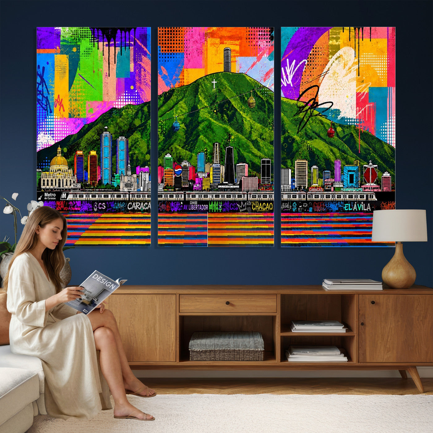 86696255-MGV-CV-36X24 - Mount Ávila, Caracas, Venezuela Wall Art Print by Artist Yorlette - Graffiti Caracas Skyline Canvas Art, Colorful Street Artwork - Venezuela El Avila Poster Print